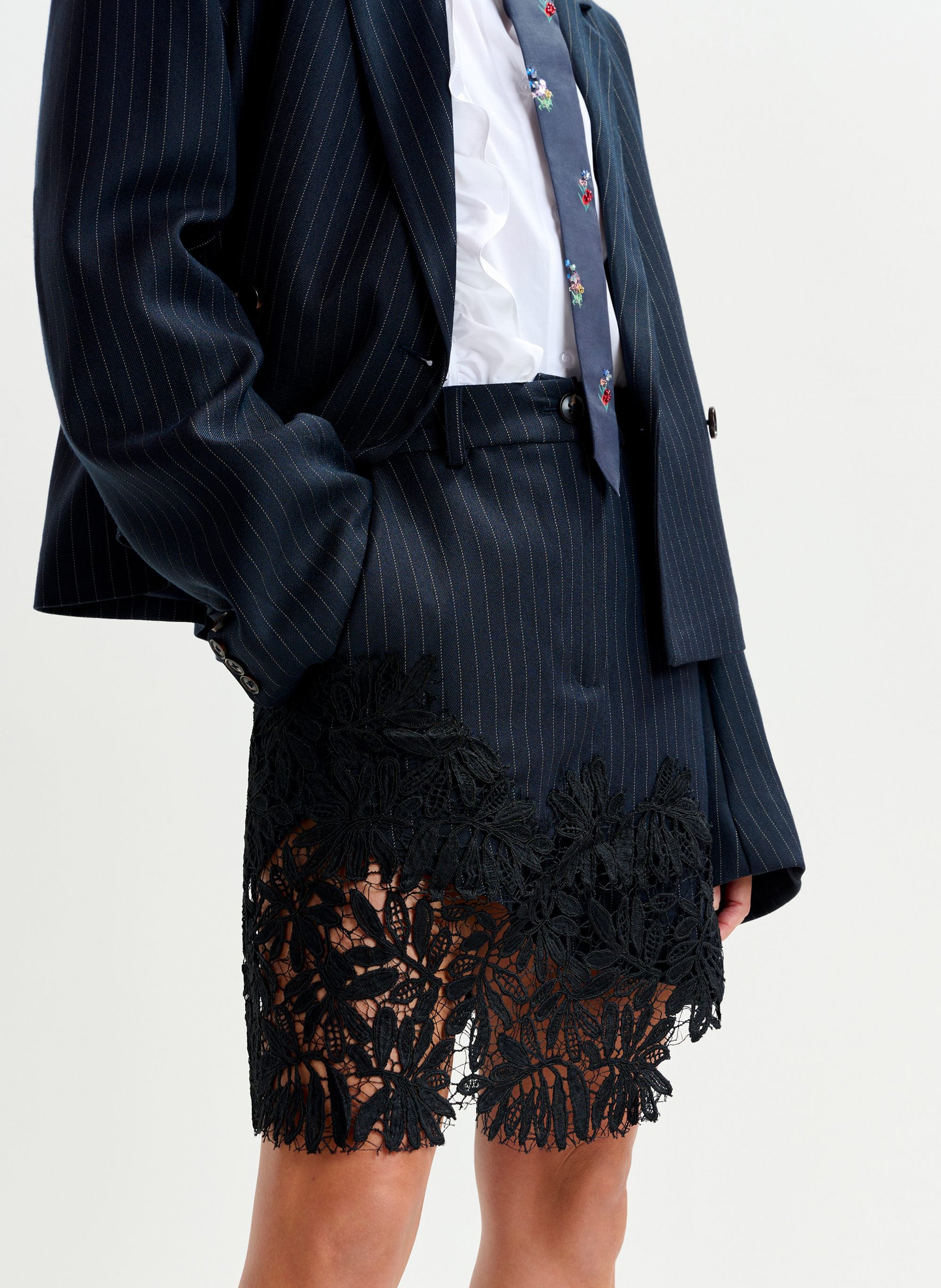 Jupe courte rayée avec dentelle ESSENTIEL ANTWERP Bleu