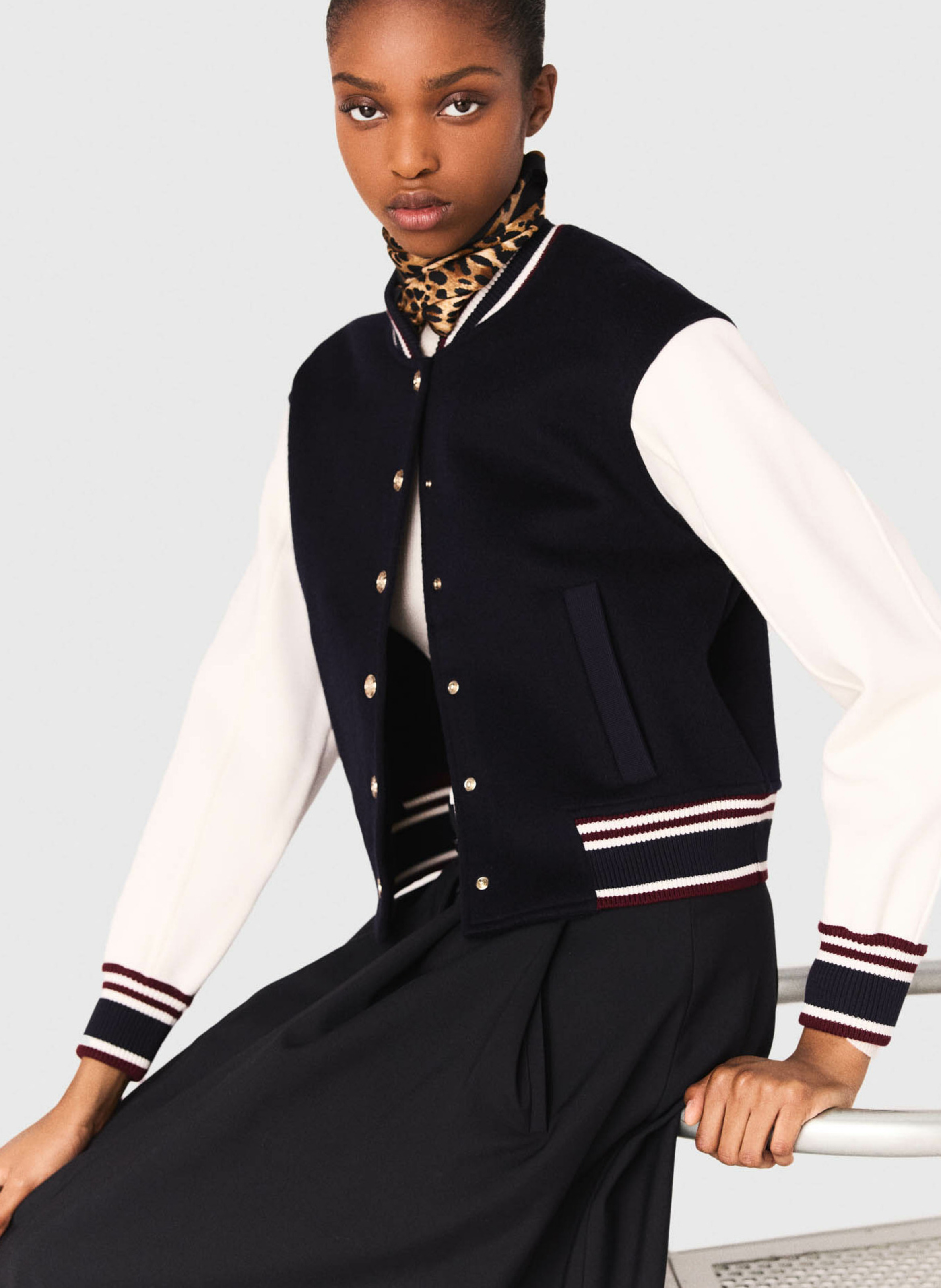 Round neck wool jacket MAJE Blue