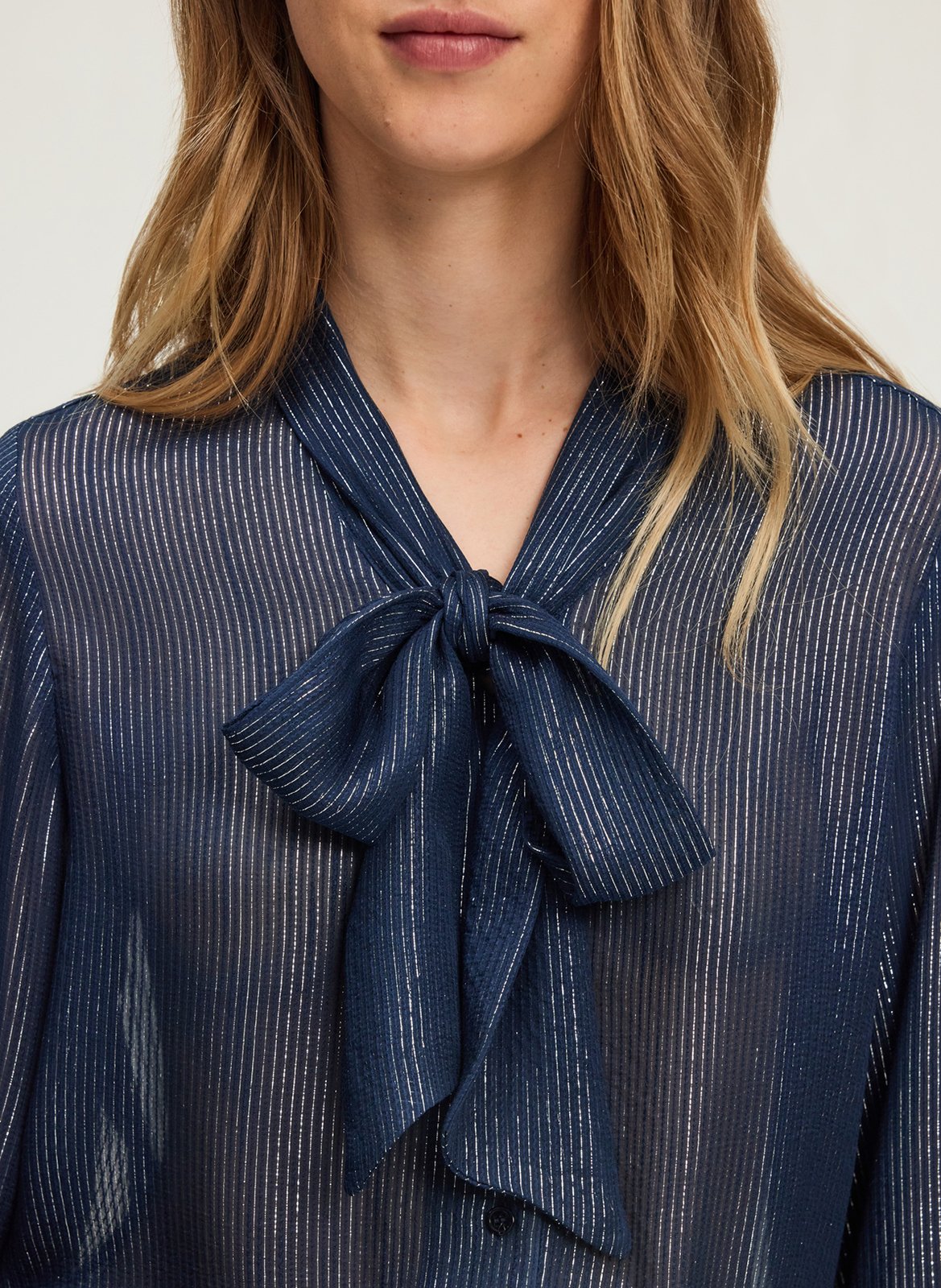 Metallic striped pussy-bow blouse PABLO Blue