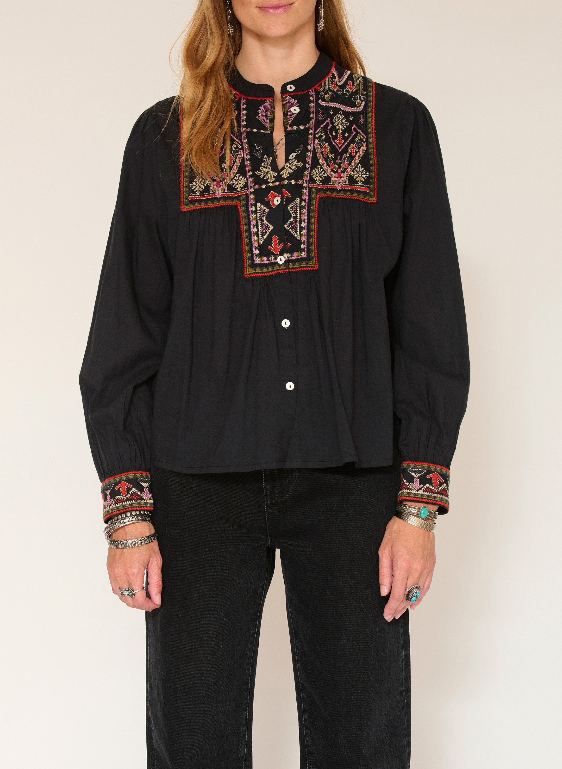 Blouse col rond en coton MKT Noir