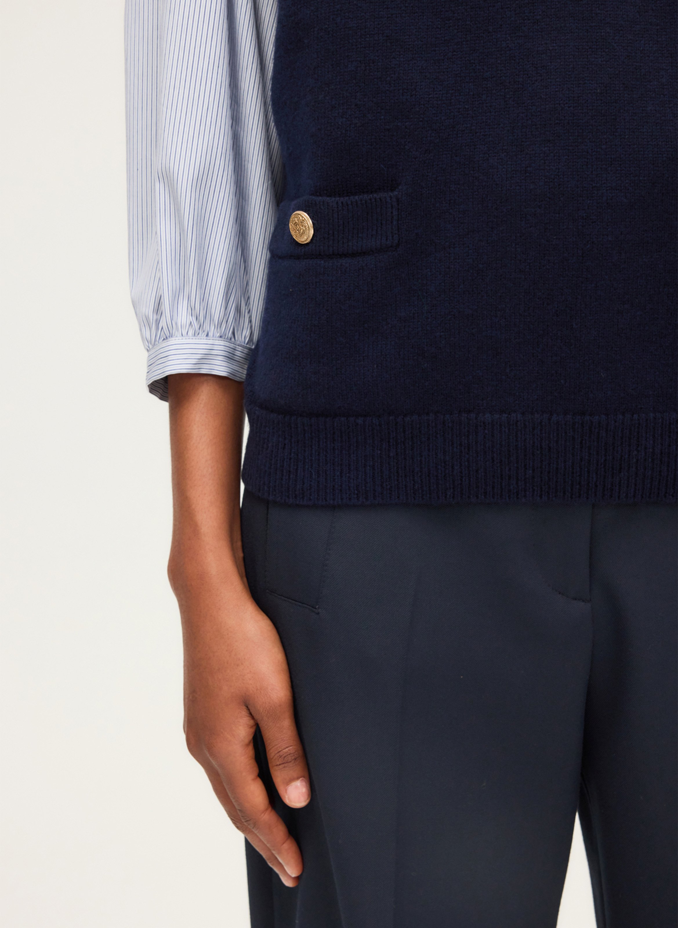 Pull sans manches col rond en laine PABLO Bleu