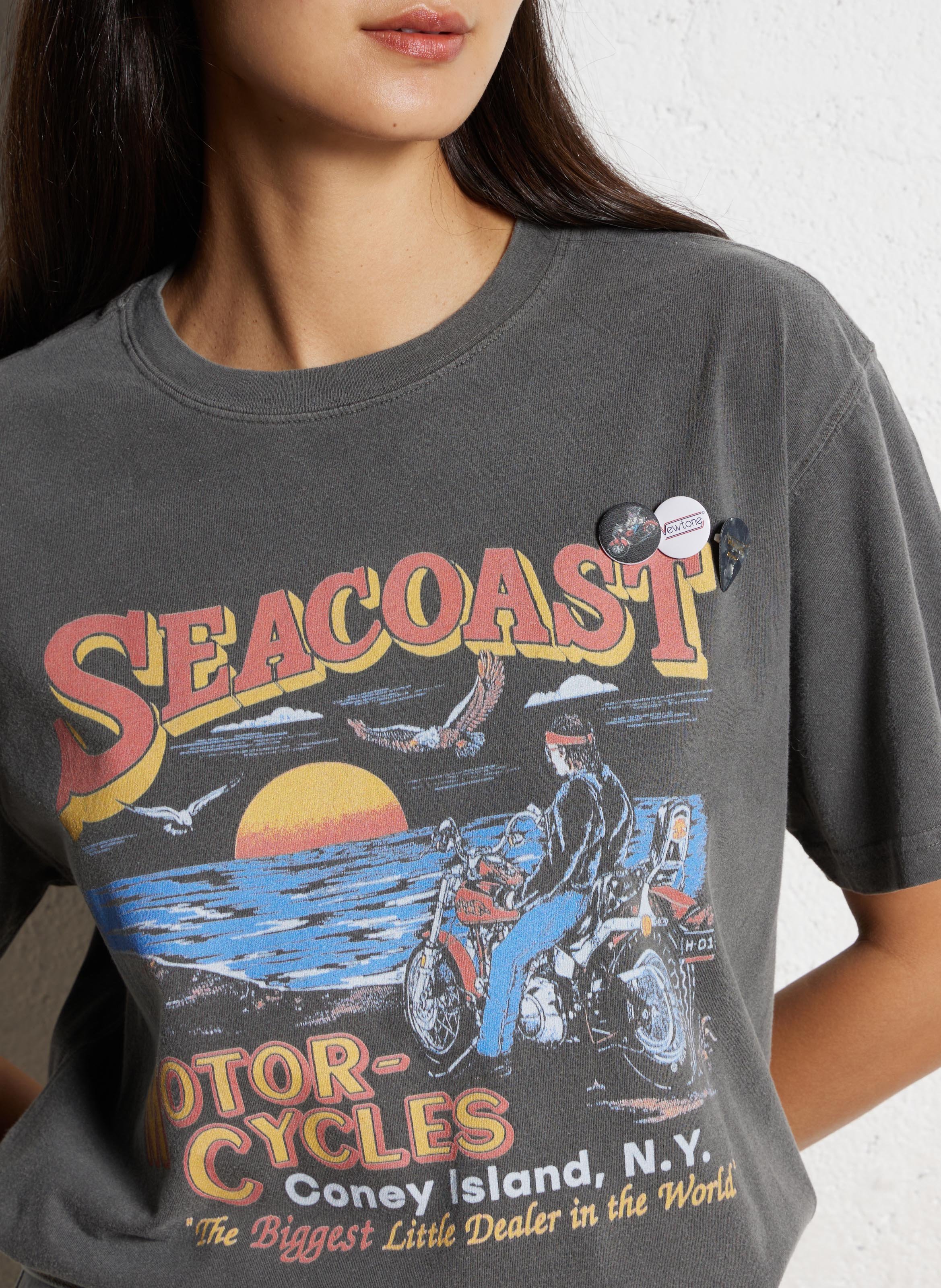 Straight round-neck cotton T-shirt with screen print NEWTONE Grey