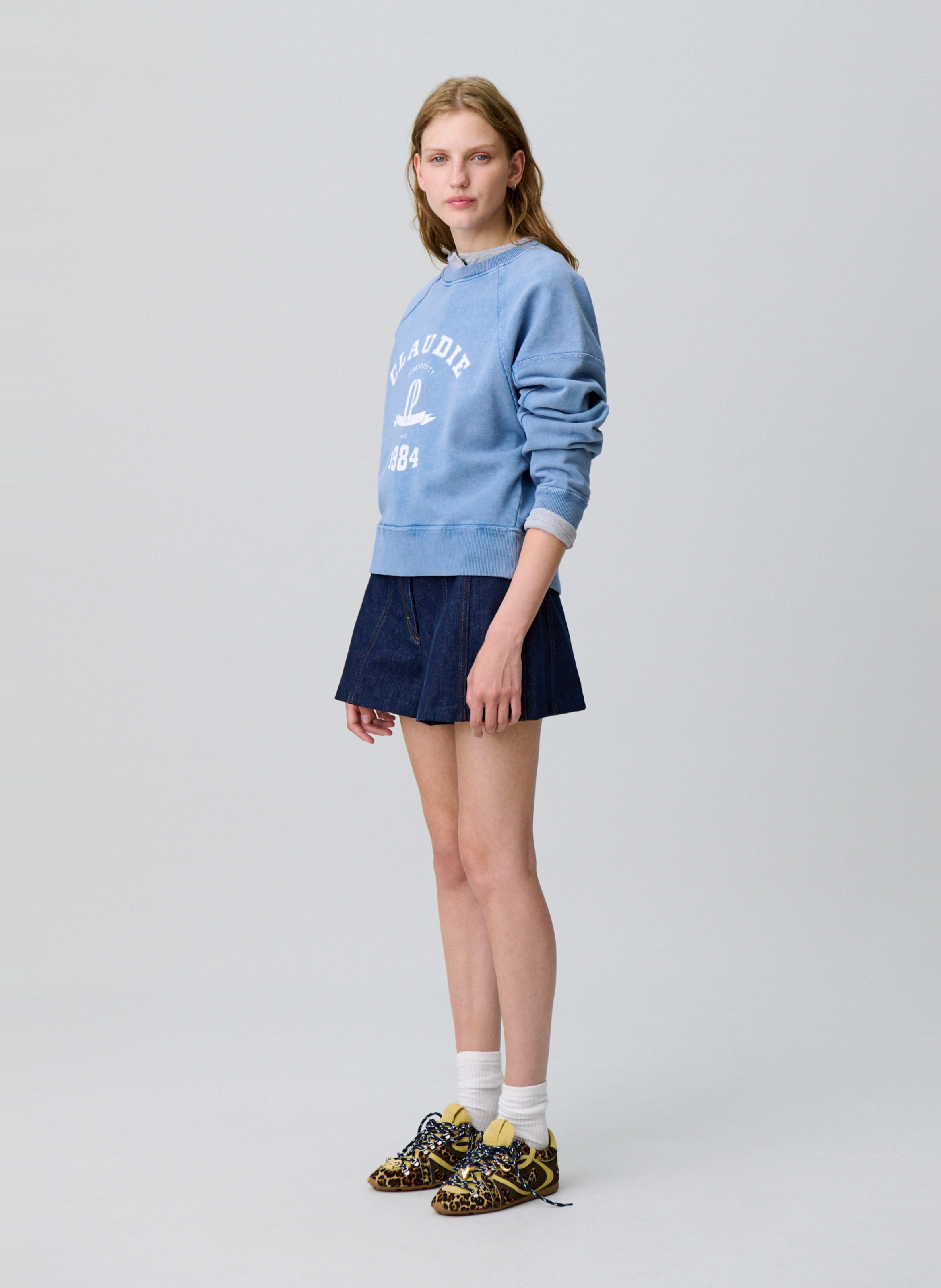Oversized washed-out printed sweatshirt CLAUDIE PIERLOT Blue