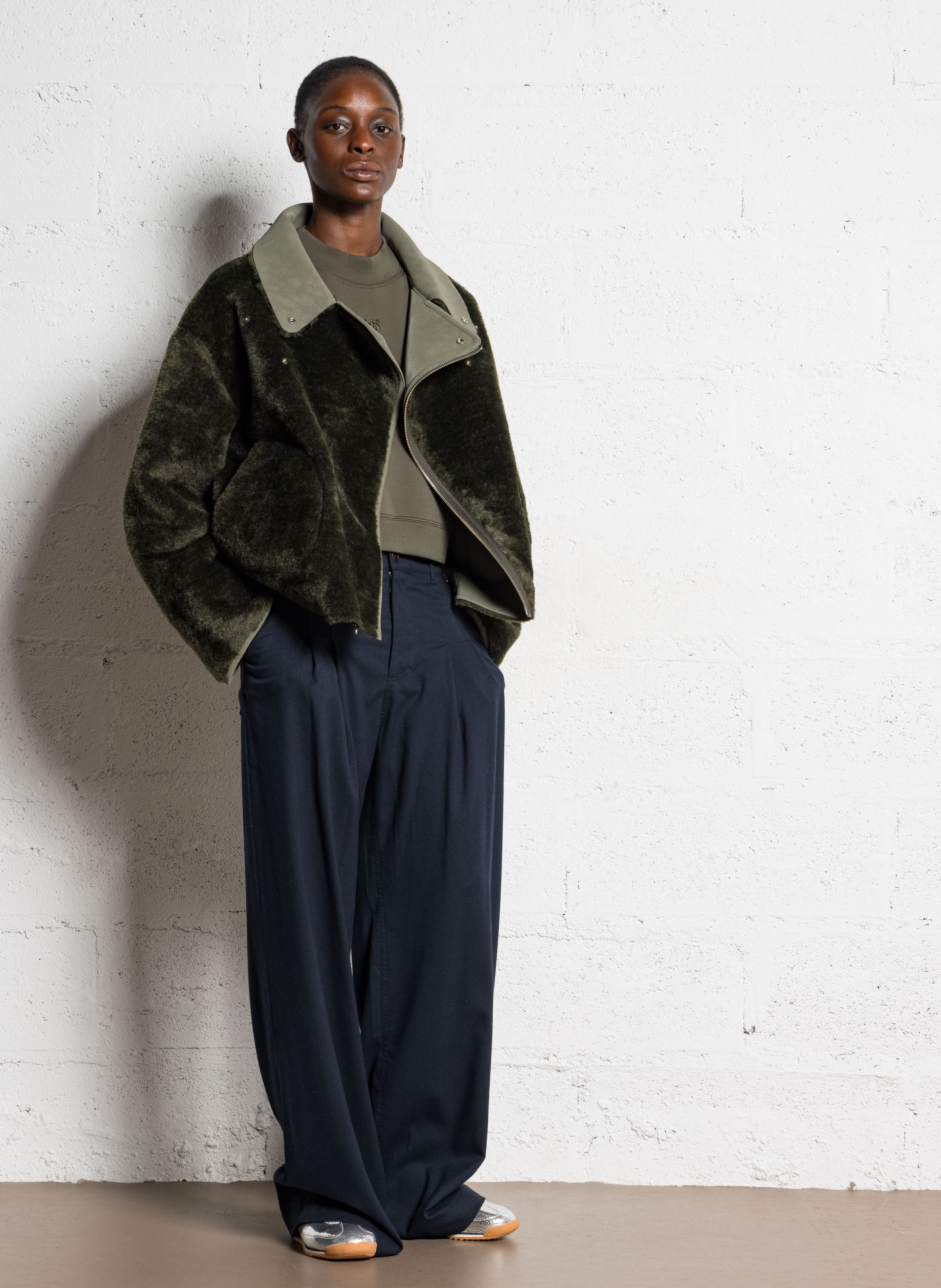 Wijde effen zip-up jas BELLEROSE Bruin