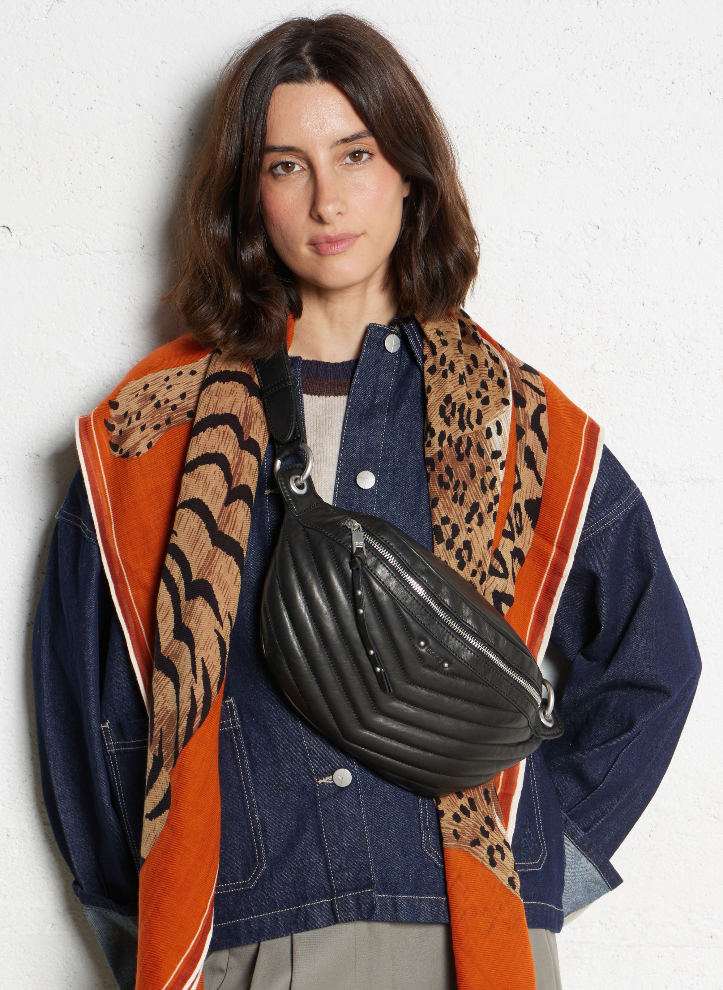 Quilted leather waist bag IKKS Black