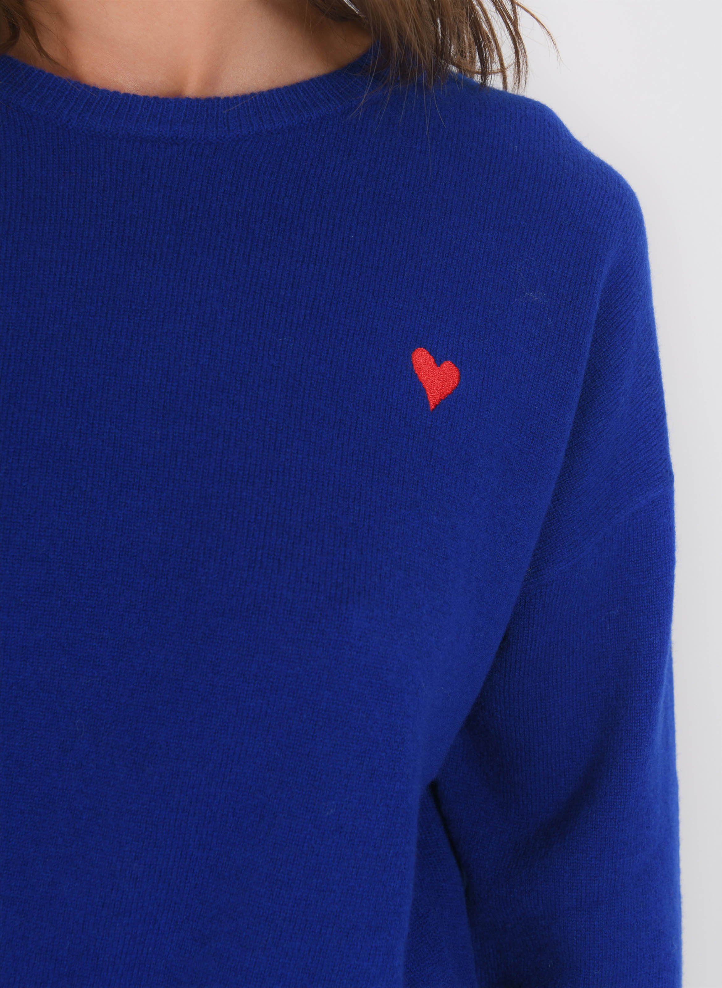 Pull ample col rond brodé en laine et cachemire KOOKAI Bleu