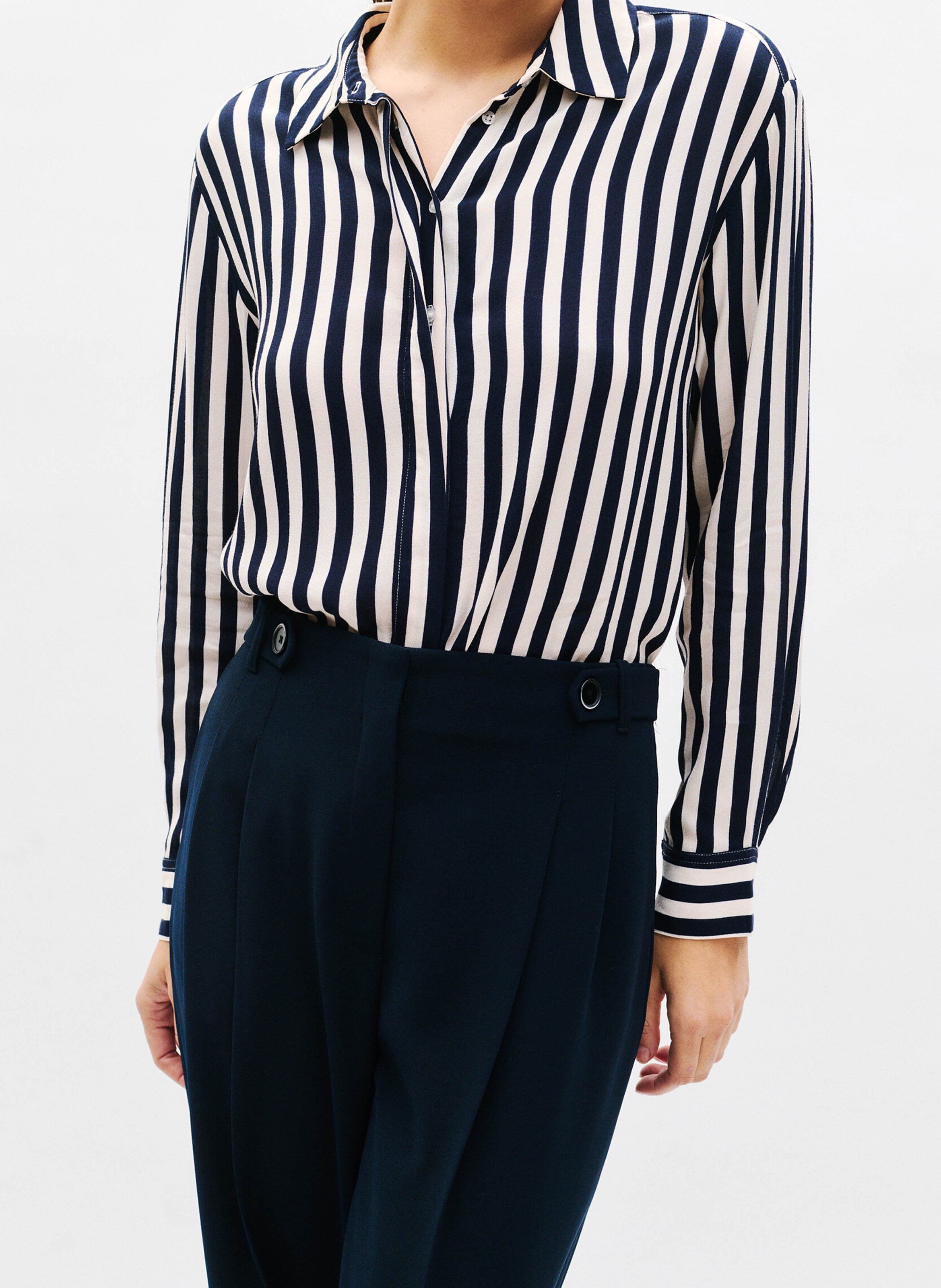 Wide-leg front-pleated pants with high elasticated waistband CAROLL Blue