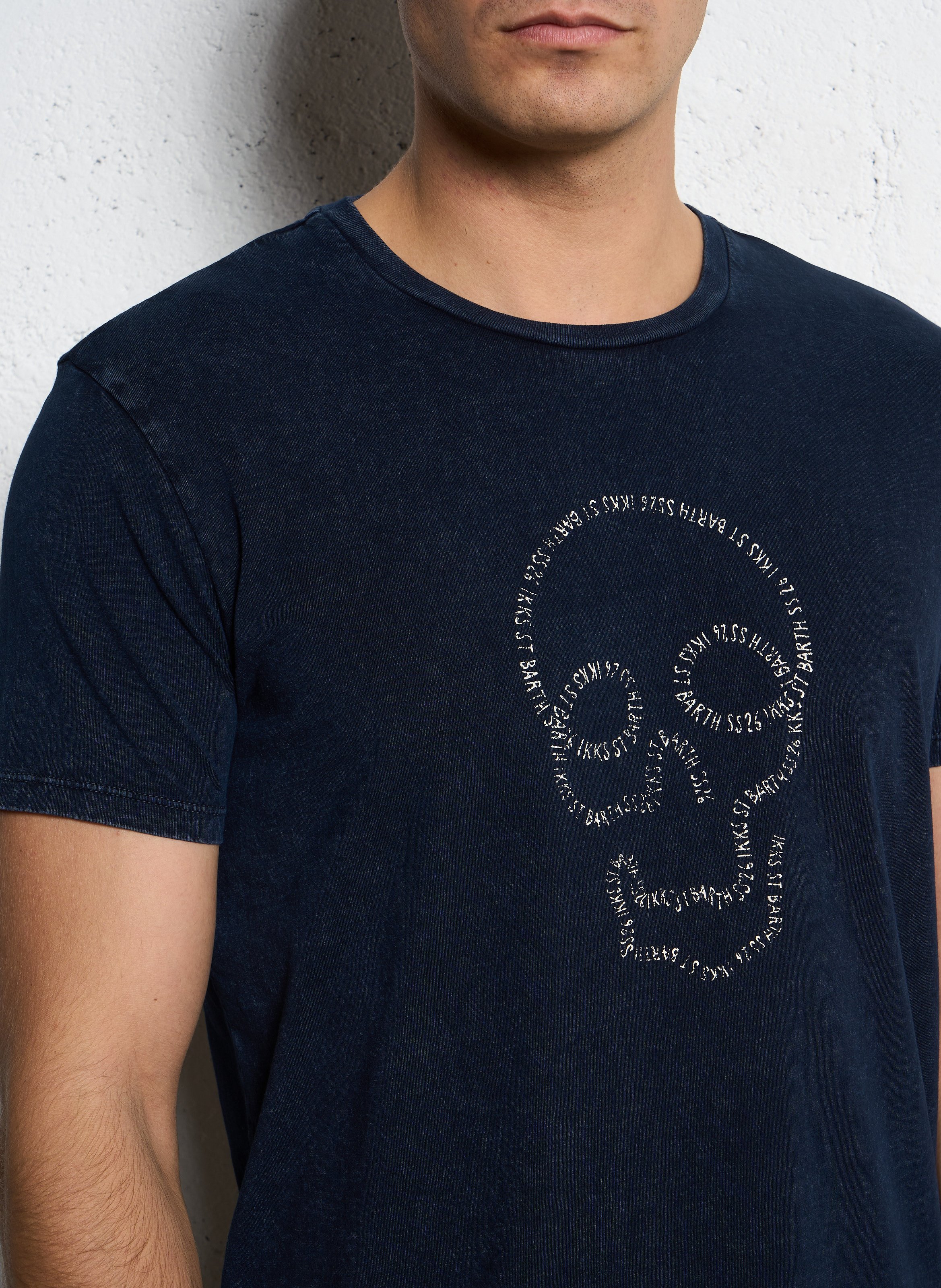 Tee-shirt droit col rond sérigraphié en coton IKKS Bleu