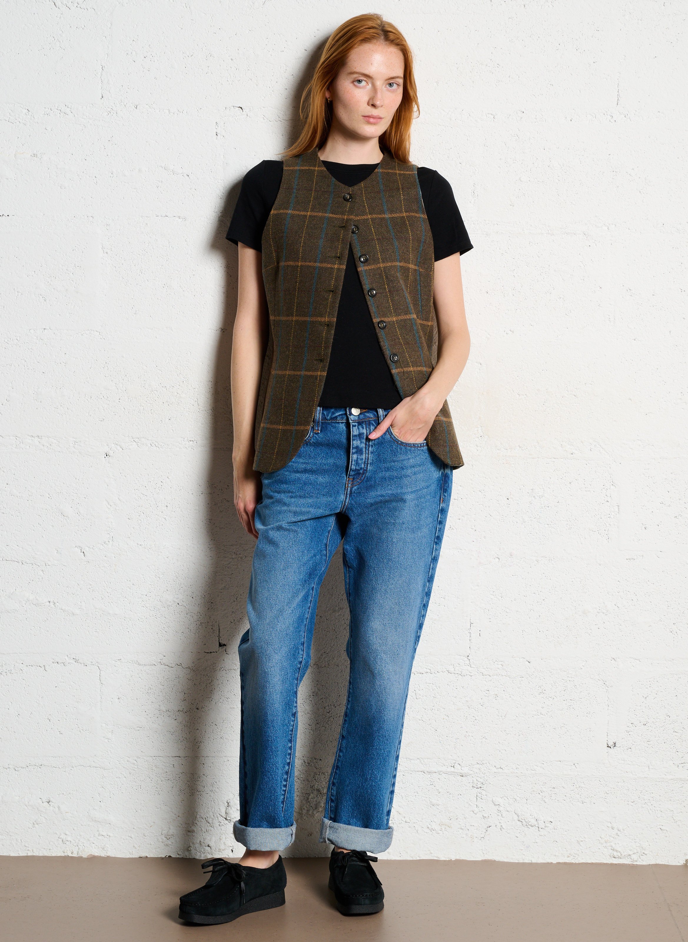 Sleeveless straight wool blend vest SOPHIE+LUCIE Green