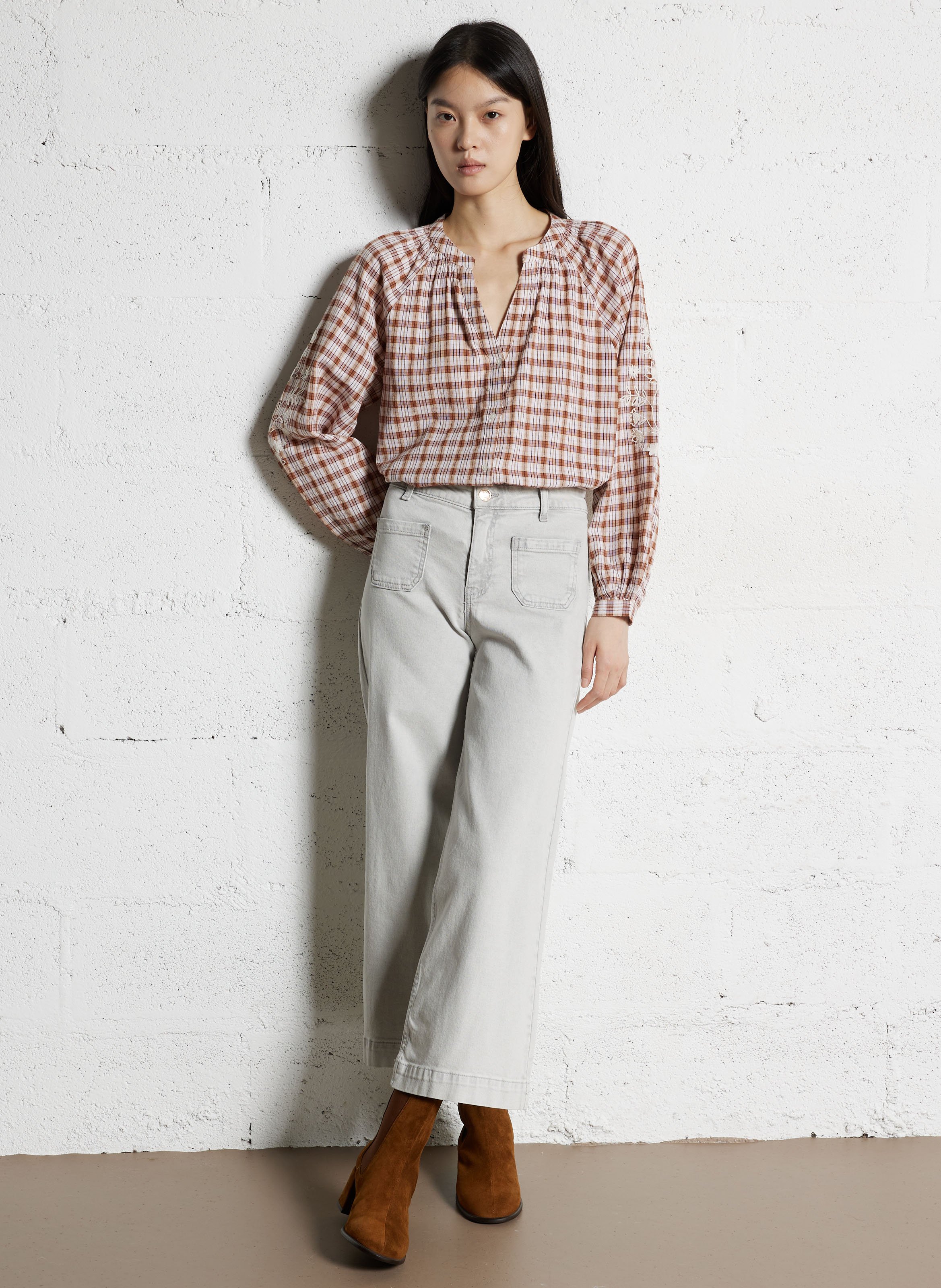 Chemisier ample col tunisien en coton Beige