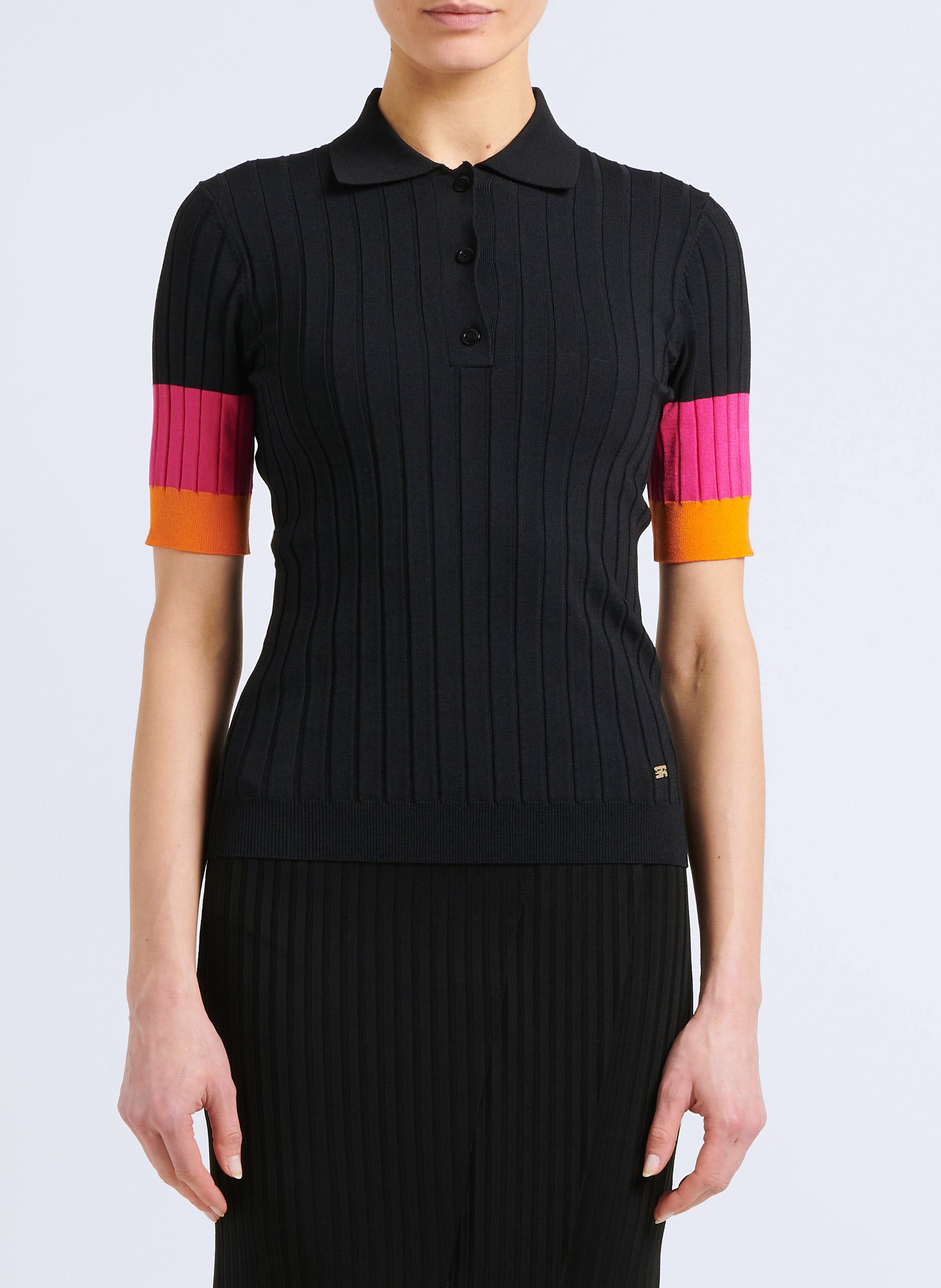 Blouse à col polo en viscose mélangée  SONIA RYKIEL Noir