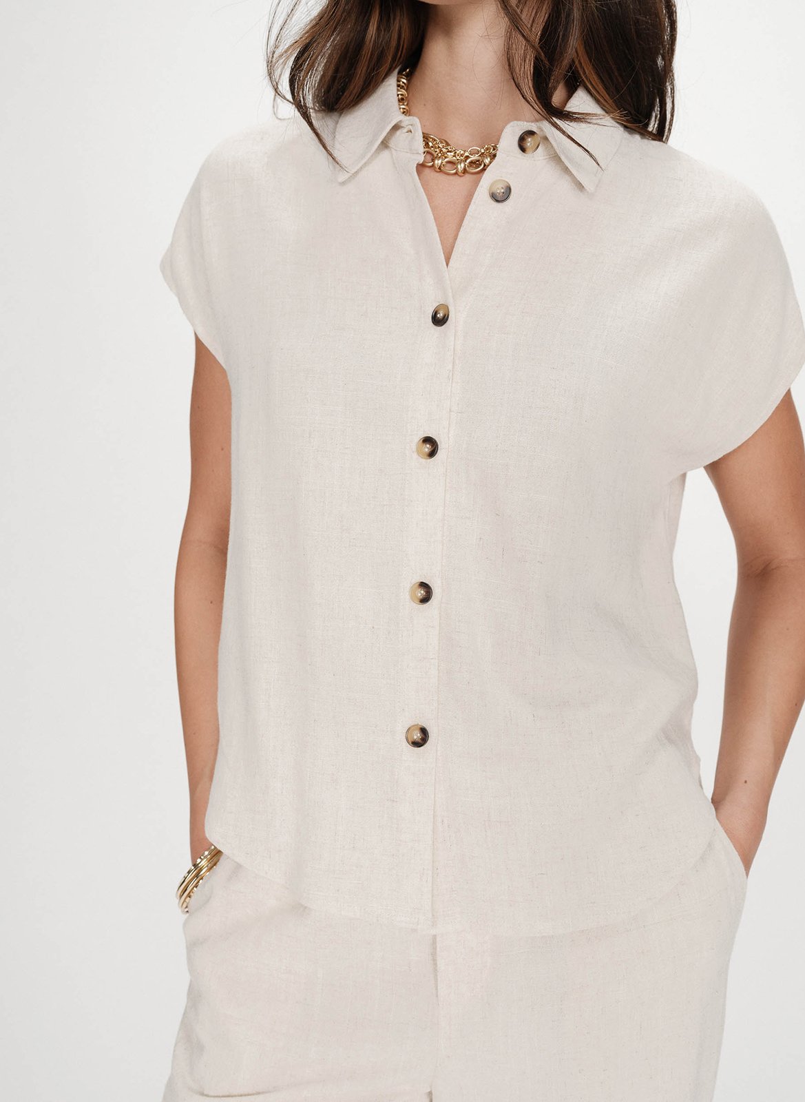 Chemise manches courtes unie GRACE ET MILA Beige