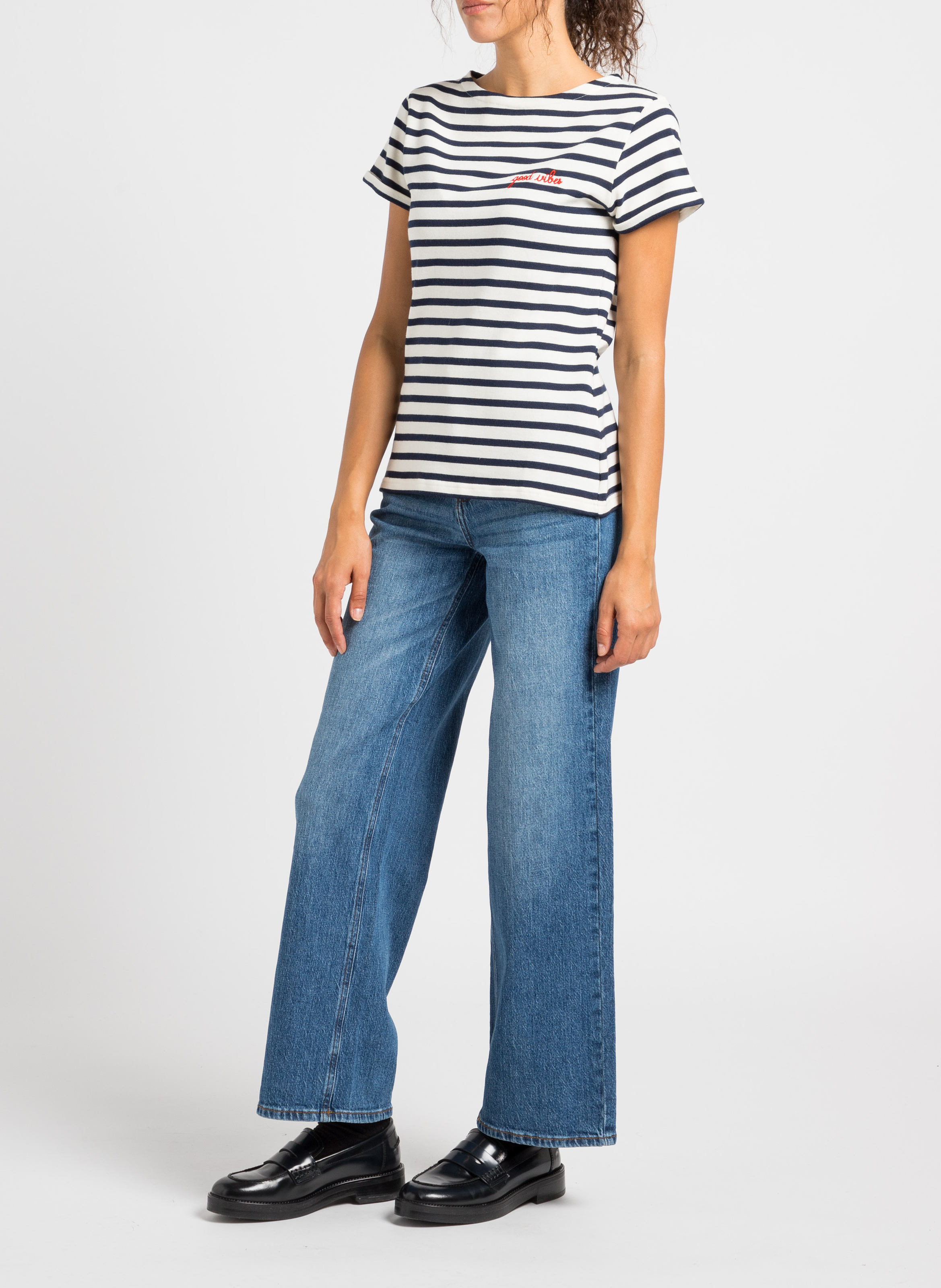 T-shirt van biokatoen met ronde hals MAISON LABICHE Wit