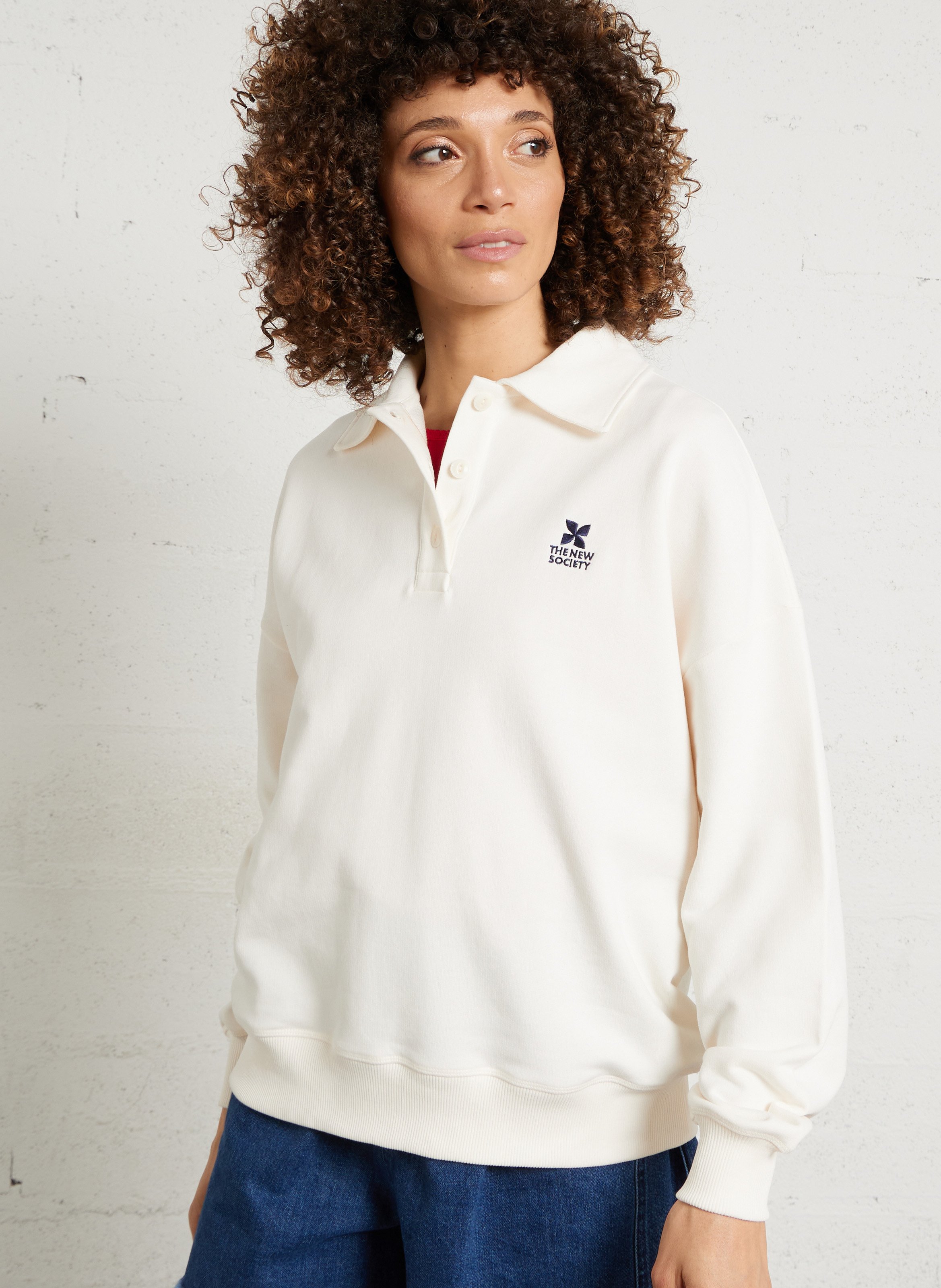 Sweat oversize col classique en coton THE NEW SOCIETY Beige