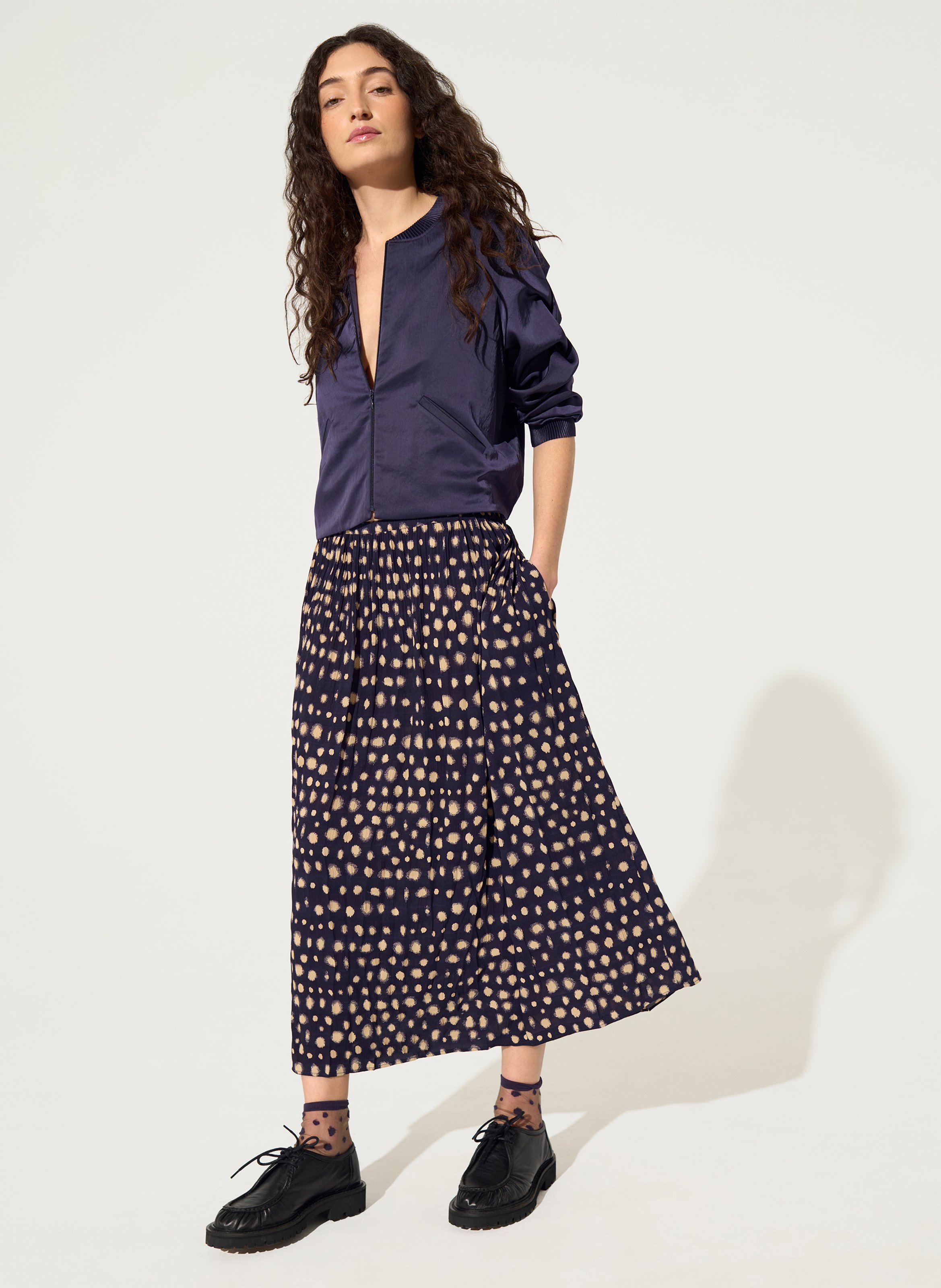 Pleated midi skirt with polka dots COTELAC Purple
