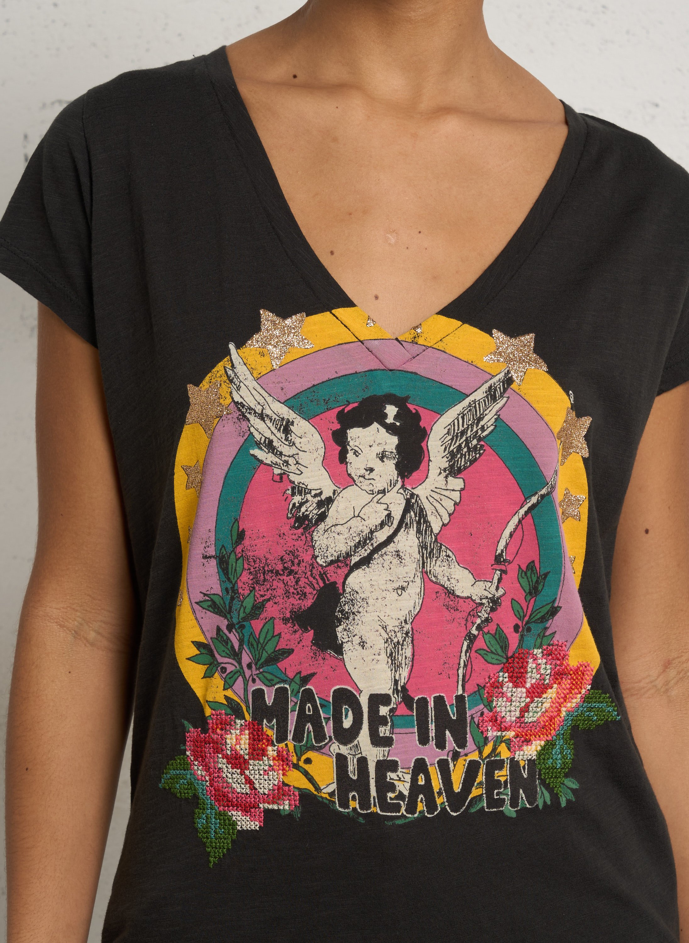 Straight V-neck T-shirt in organic cotton LEON & HARPER Grey