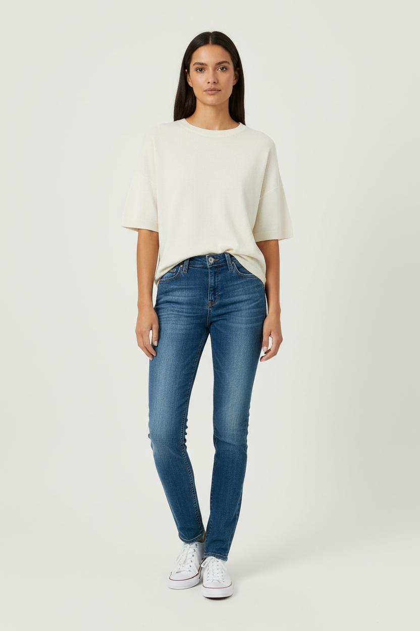 Cropped slim jeans with studs LEE - Seconde Main Blue