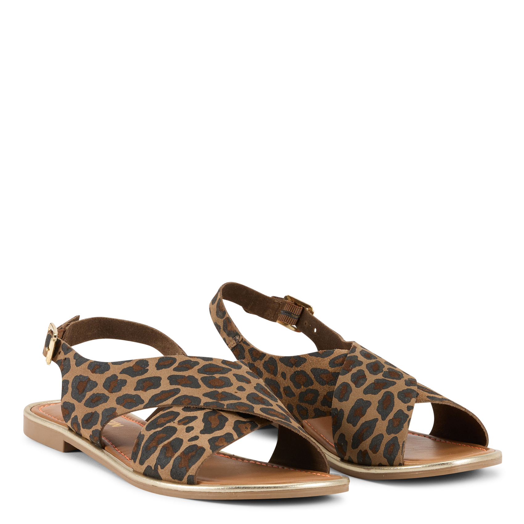 Sandales plates motif léopard en cuir JB MARTIN Marron