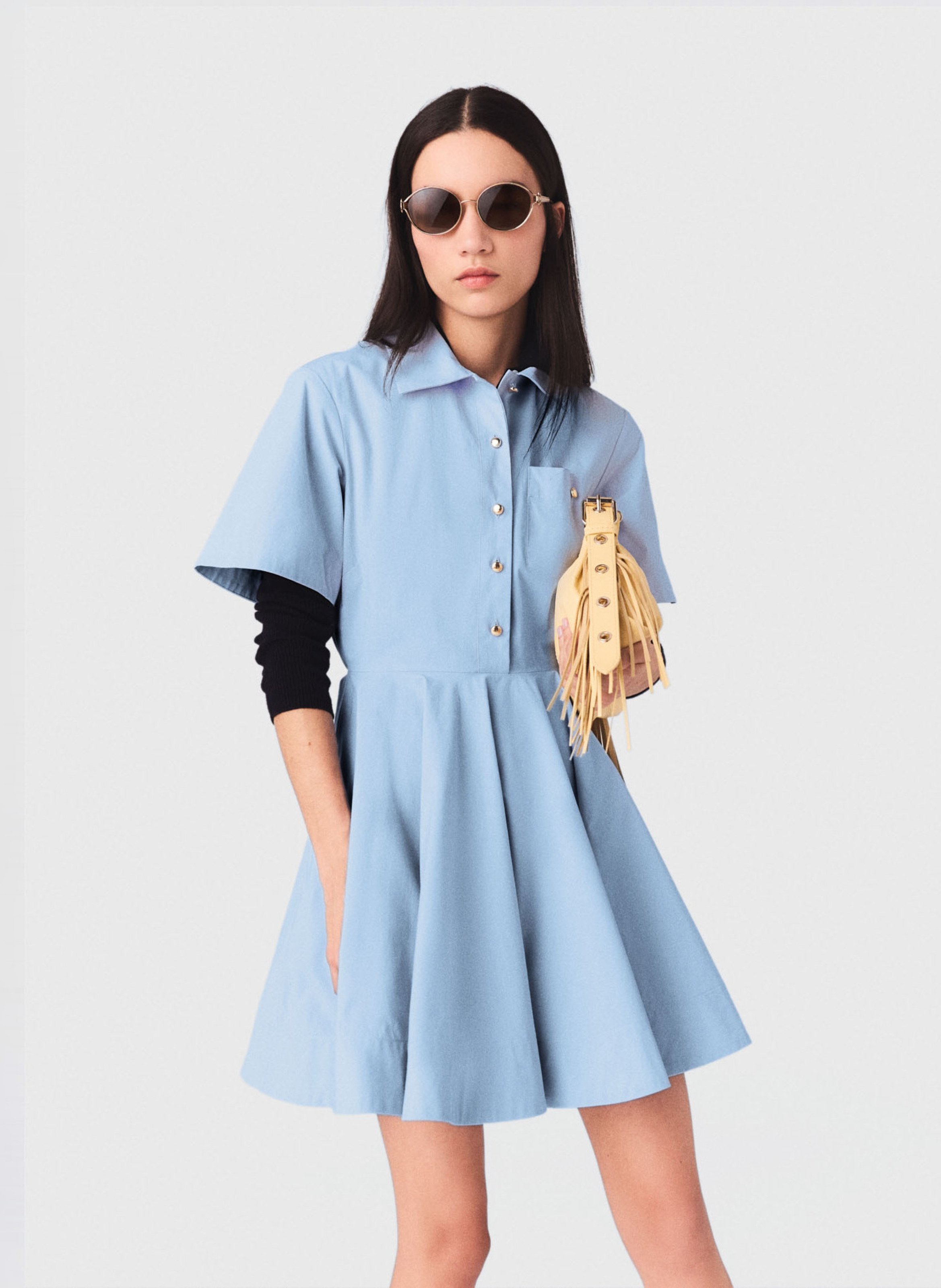 Korte, gerende jurk - katoenblend MAJE Blauw