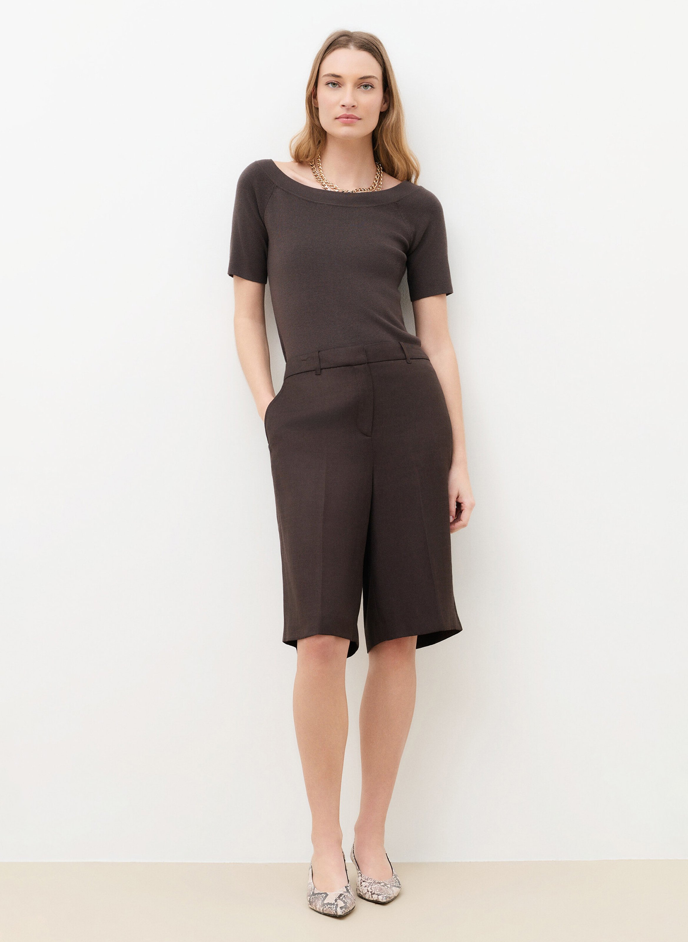 Bermuda taille haute uni CAROLL Marron