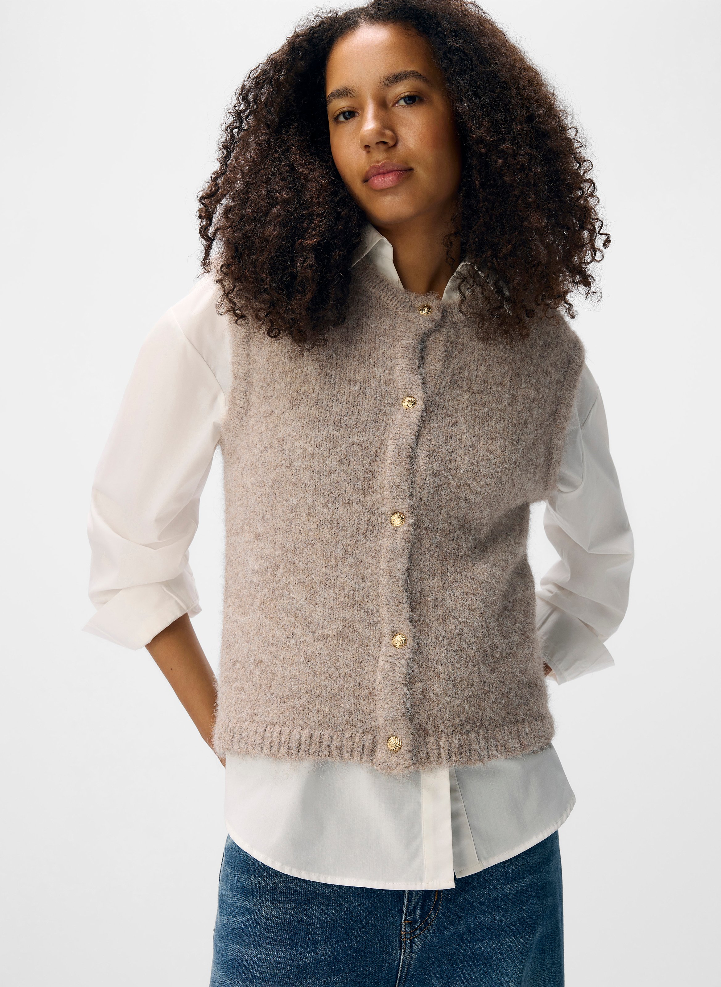 Round-neck cardigan OBJECT Brown