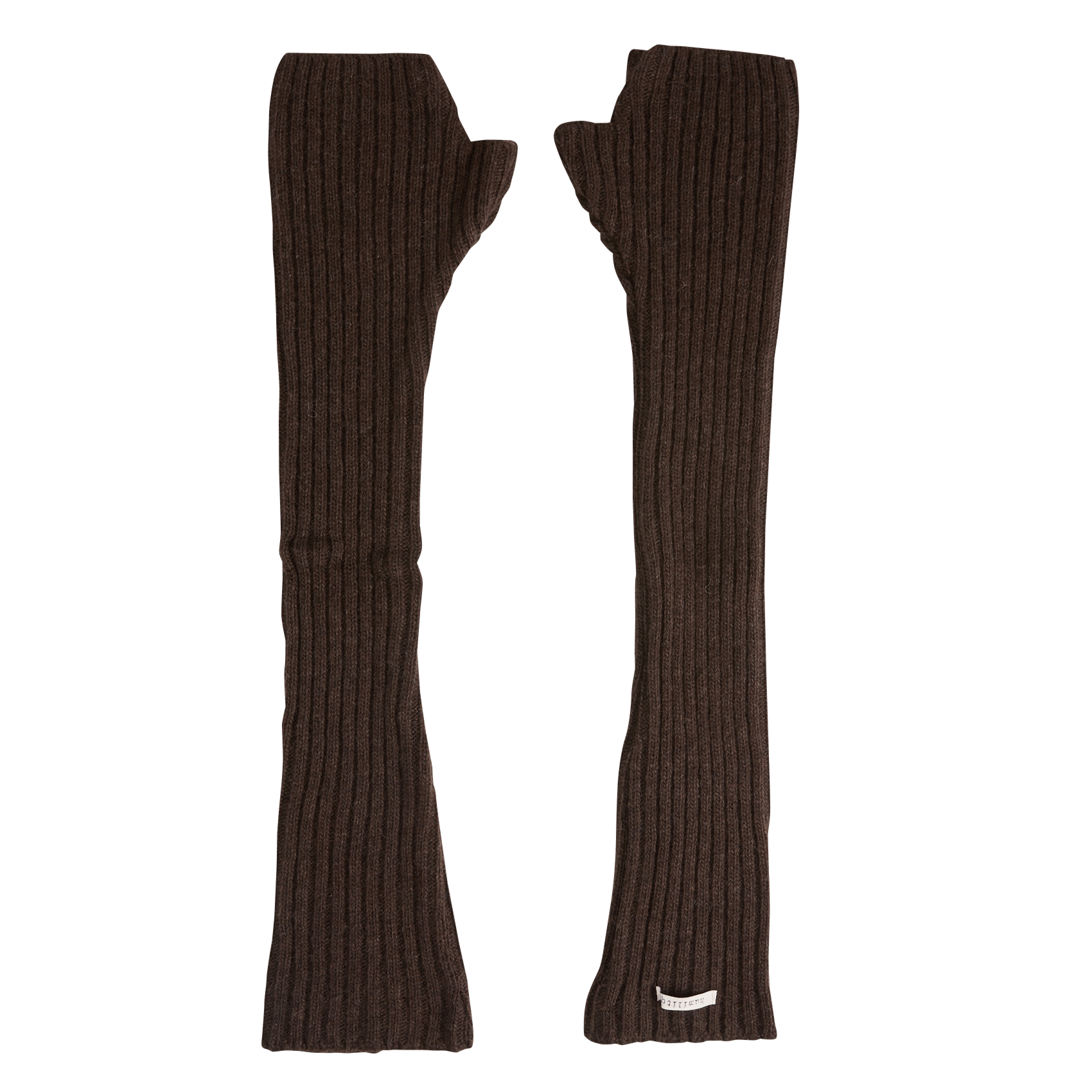 Ribbed Tubular Knit Fingerless Gloves HUMILITY Brown