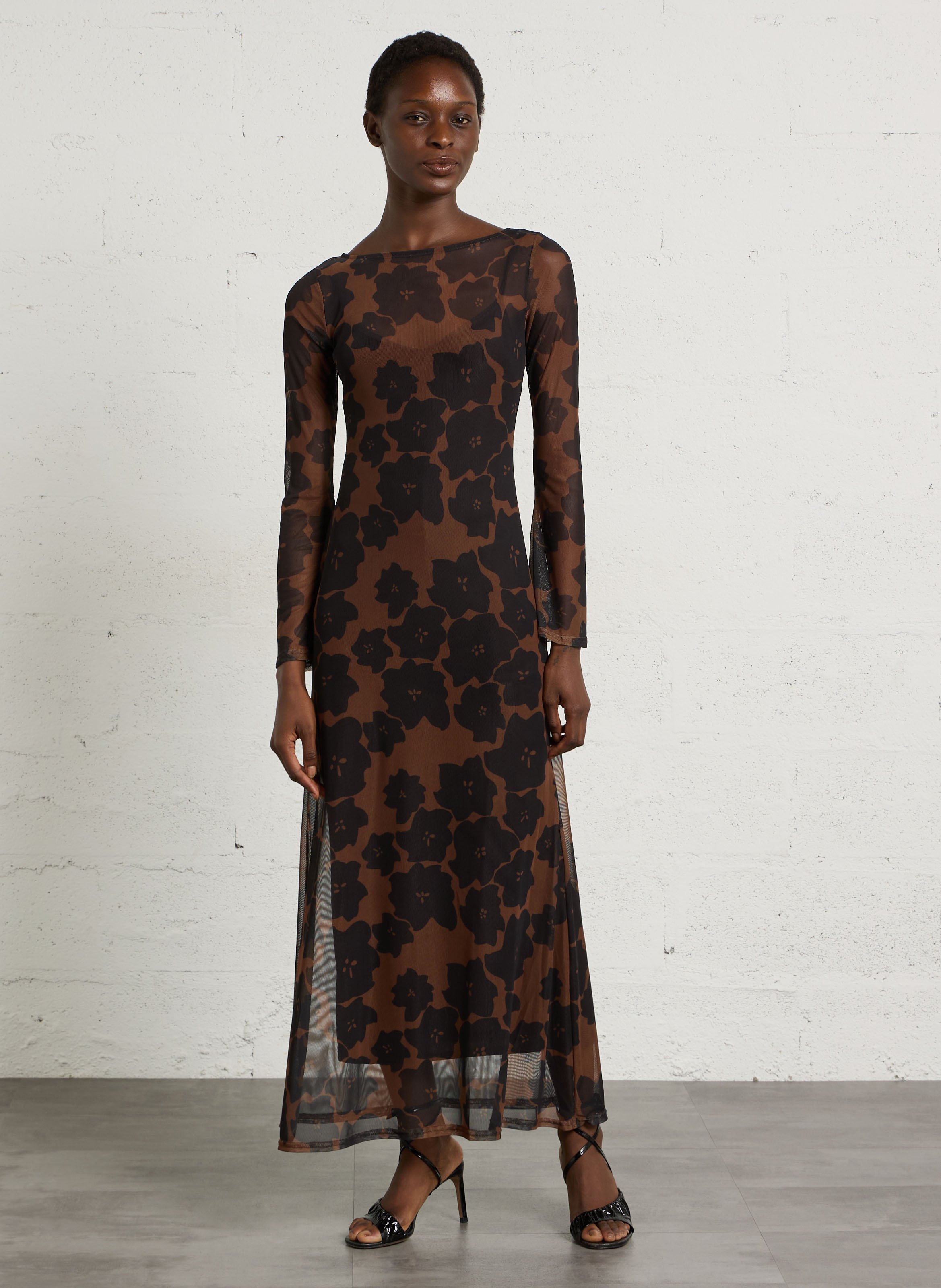 Robe longue moulante à imprimé NEVER FULLY DRESSED Marron