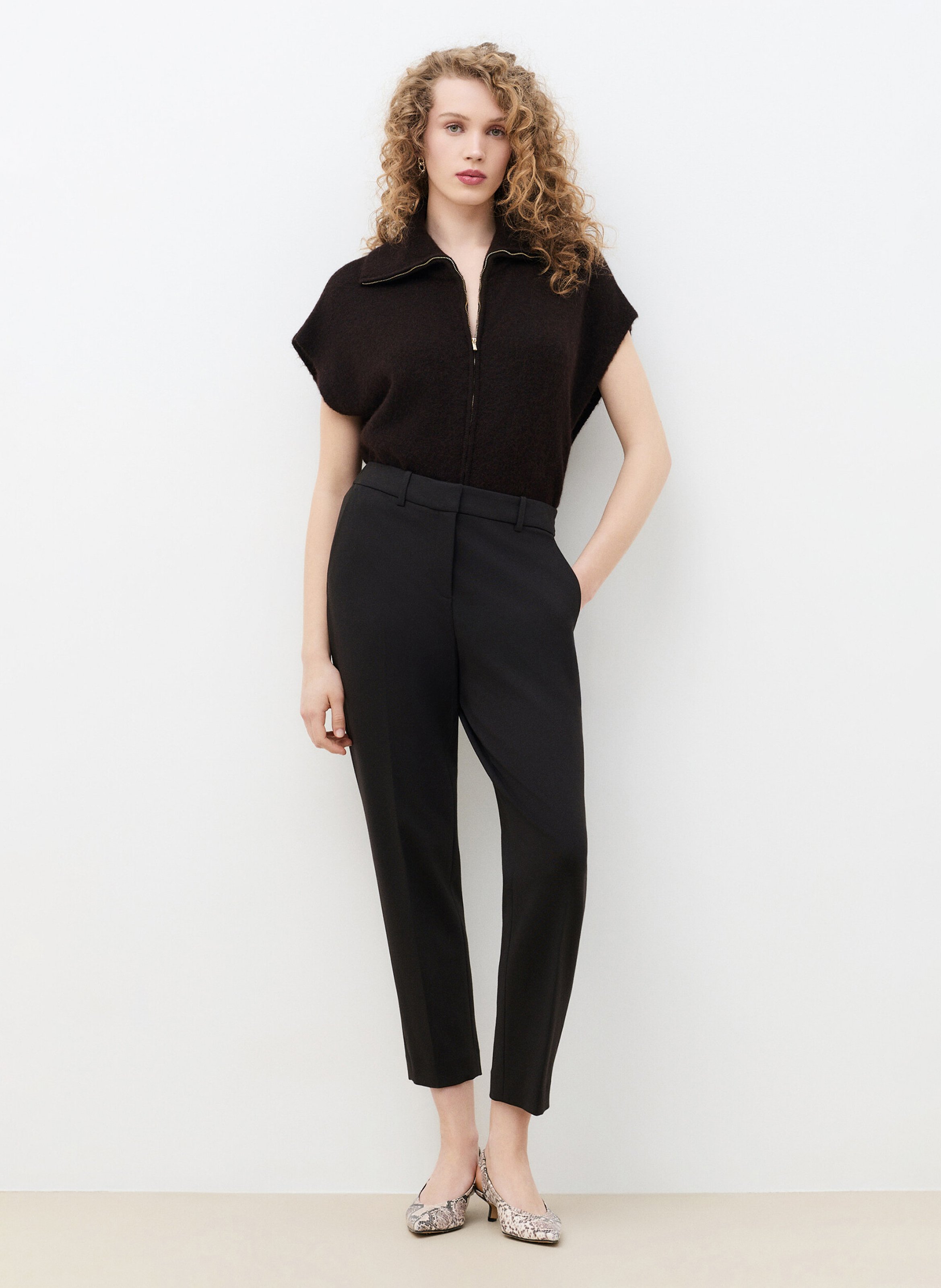 High-waisted straight-leg pants | Brown CAROLL Women