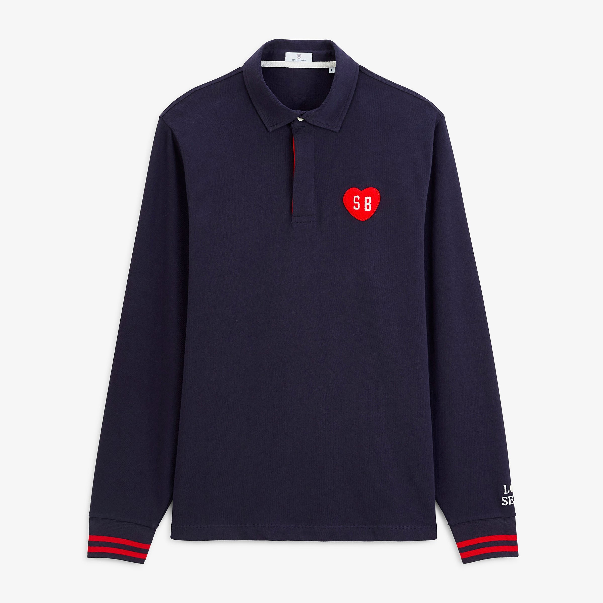 Long-sleeved rugby polo with heart badge in navy looped fabric SERGE BLANCO Blue