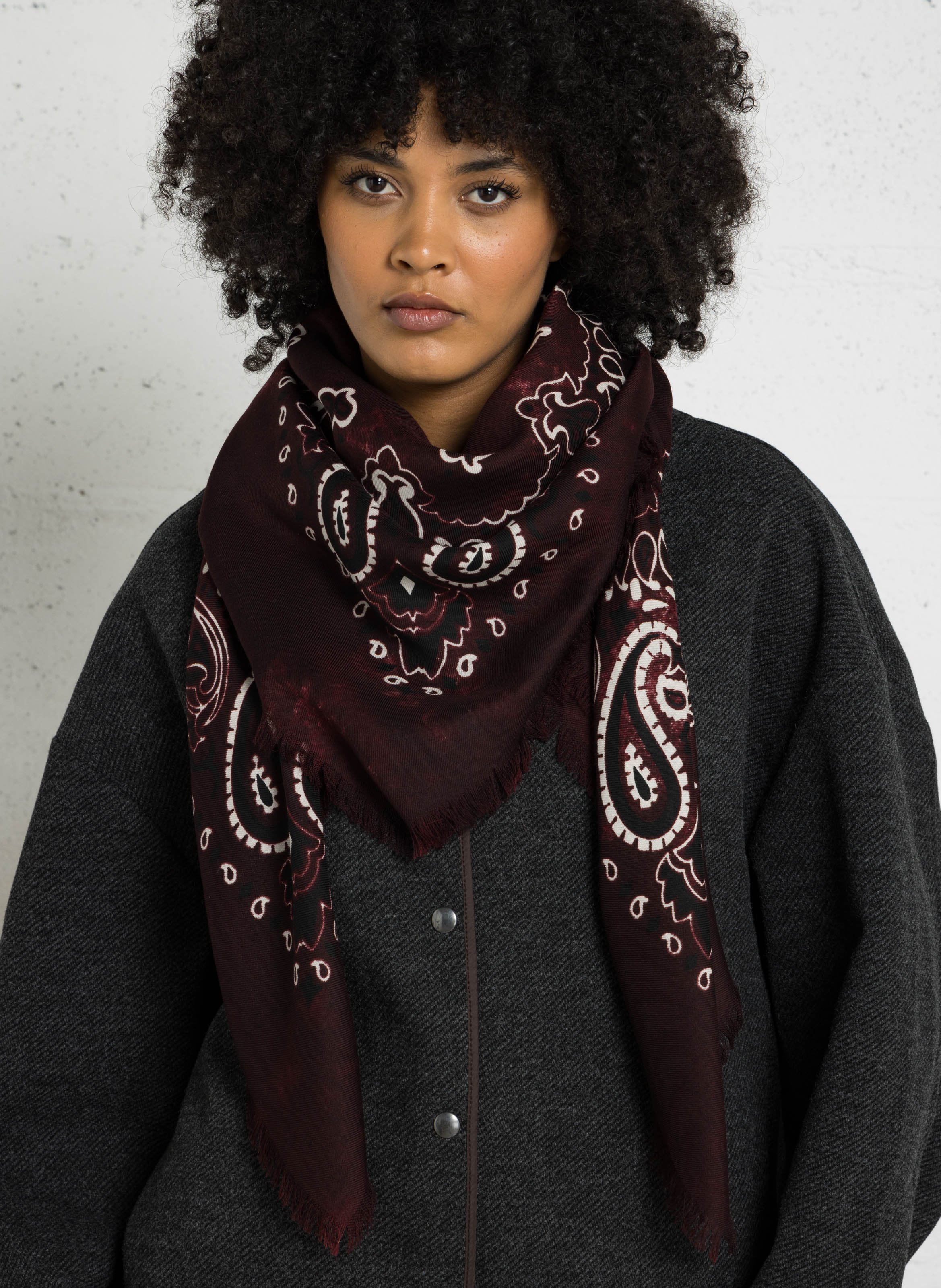 Printed wool scarf with fringes DESTIN