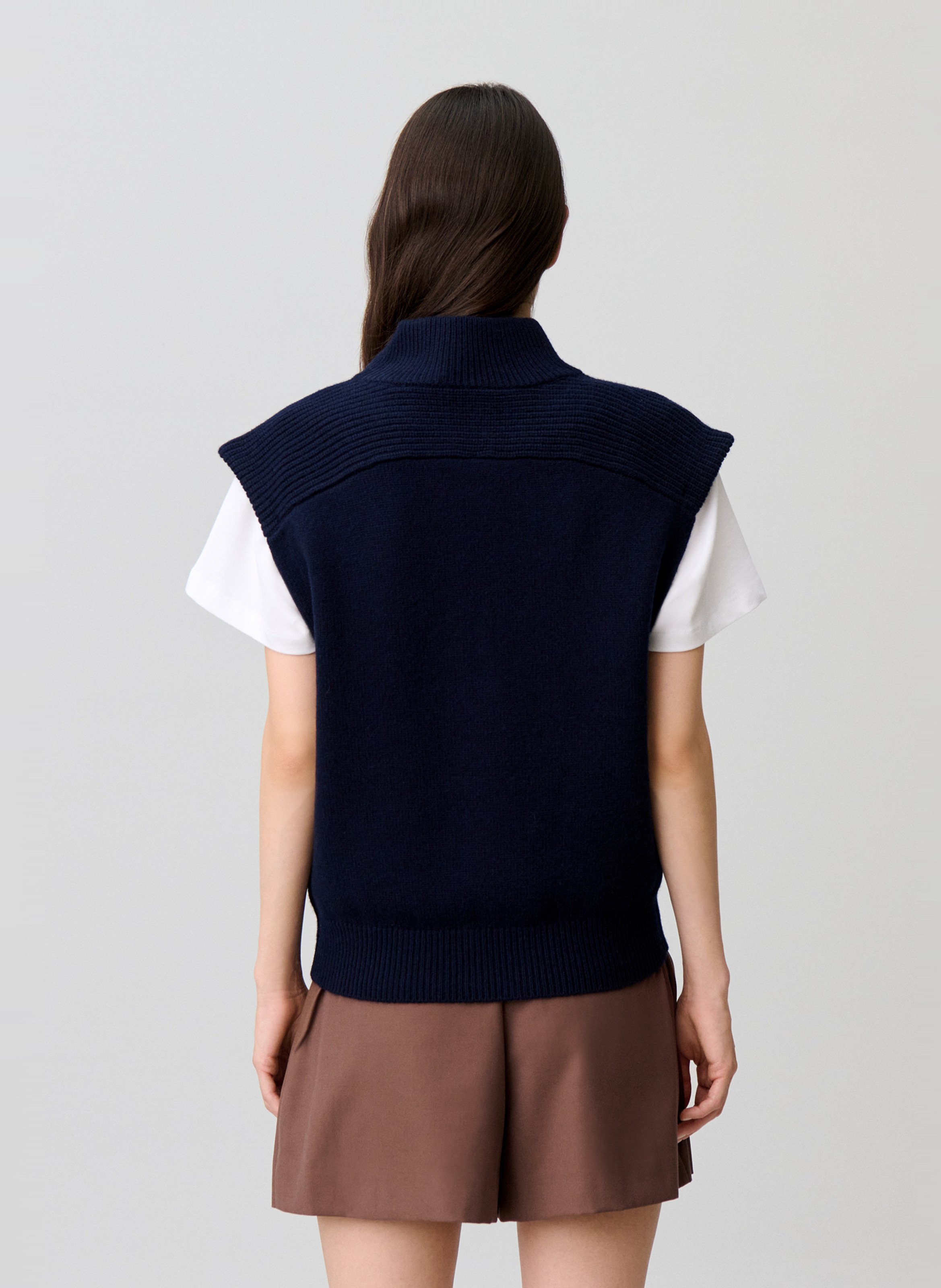 Pull cintré sans manches uni en laine CLAUDIE PIERLOT Bleu