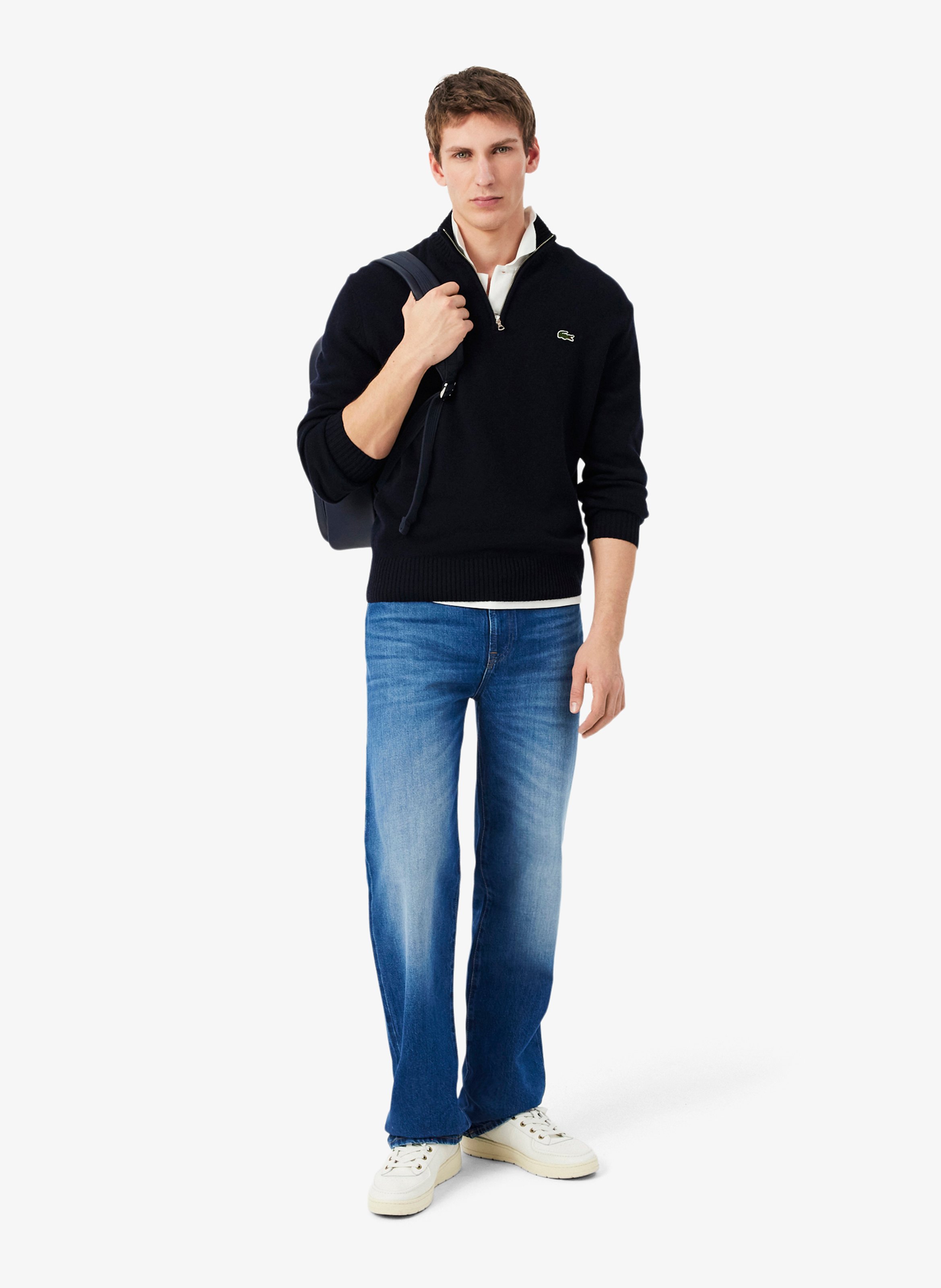 Wollen trui met opstaande kraag en rits LACOSTE Blauw