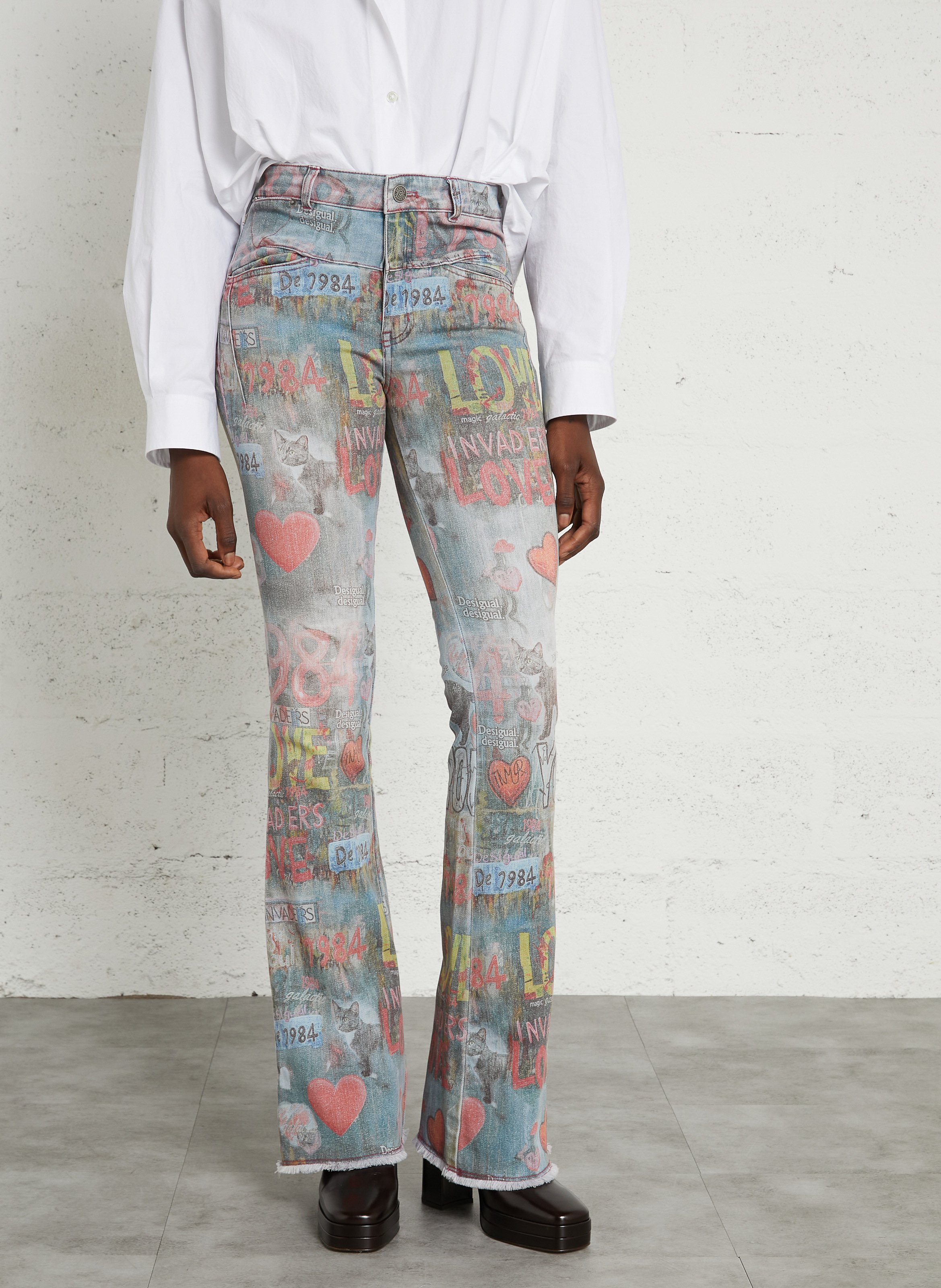 Printed flare jeans DESIGUAL Blue