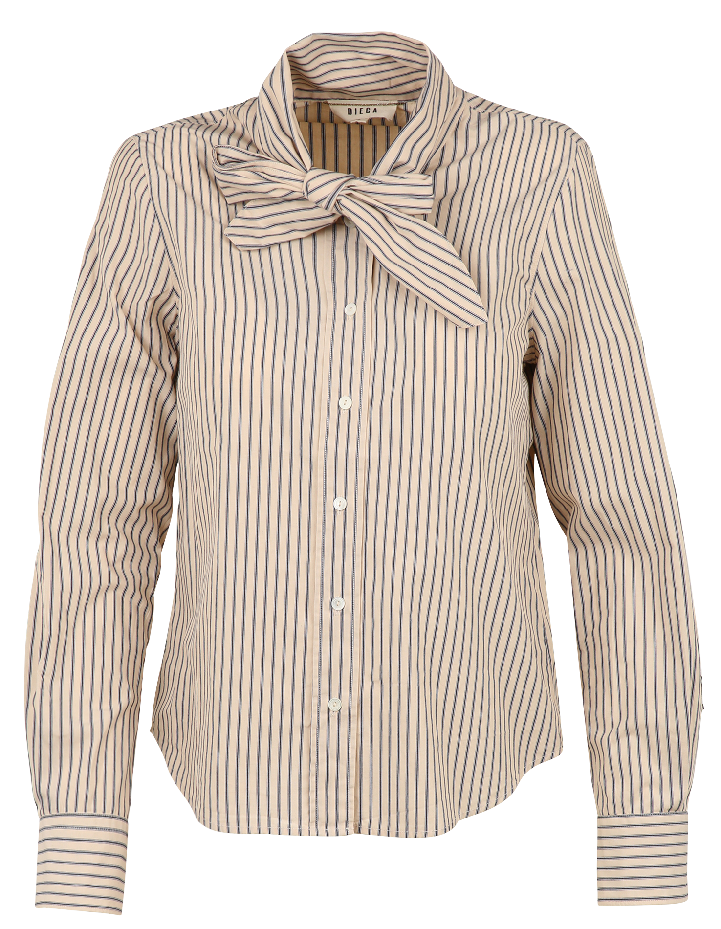 Chemise droite col lavallière rayée en coton bio DIEGA Beige