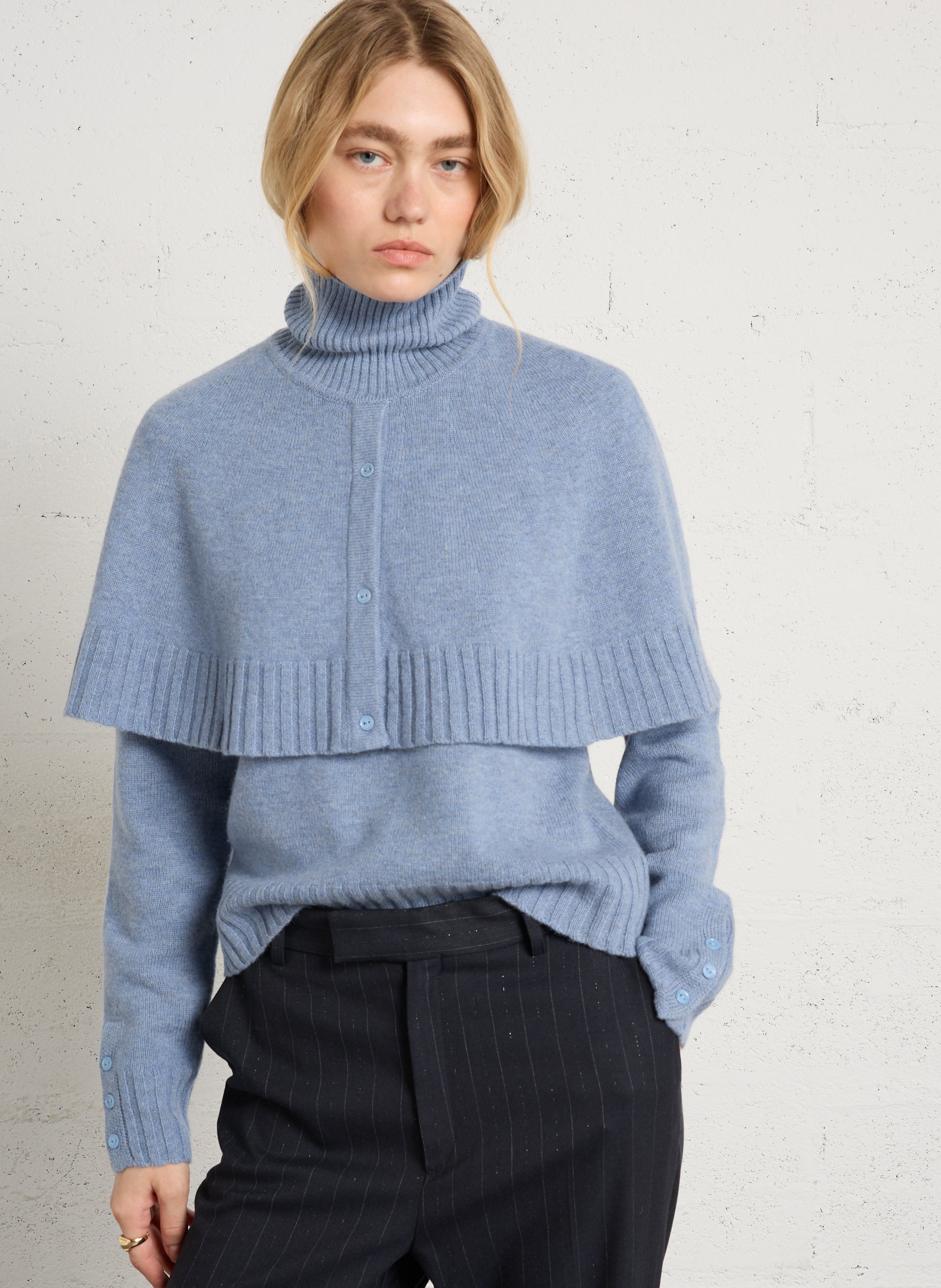 Pull col rond en laine BERENICE Bleu
