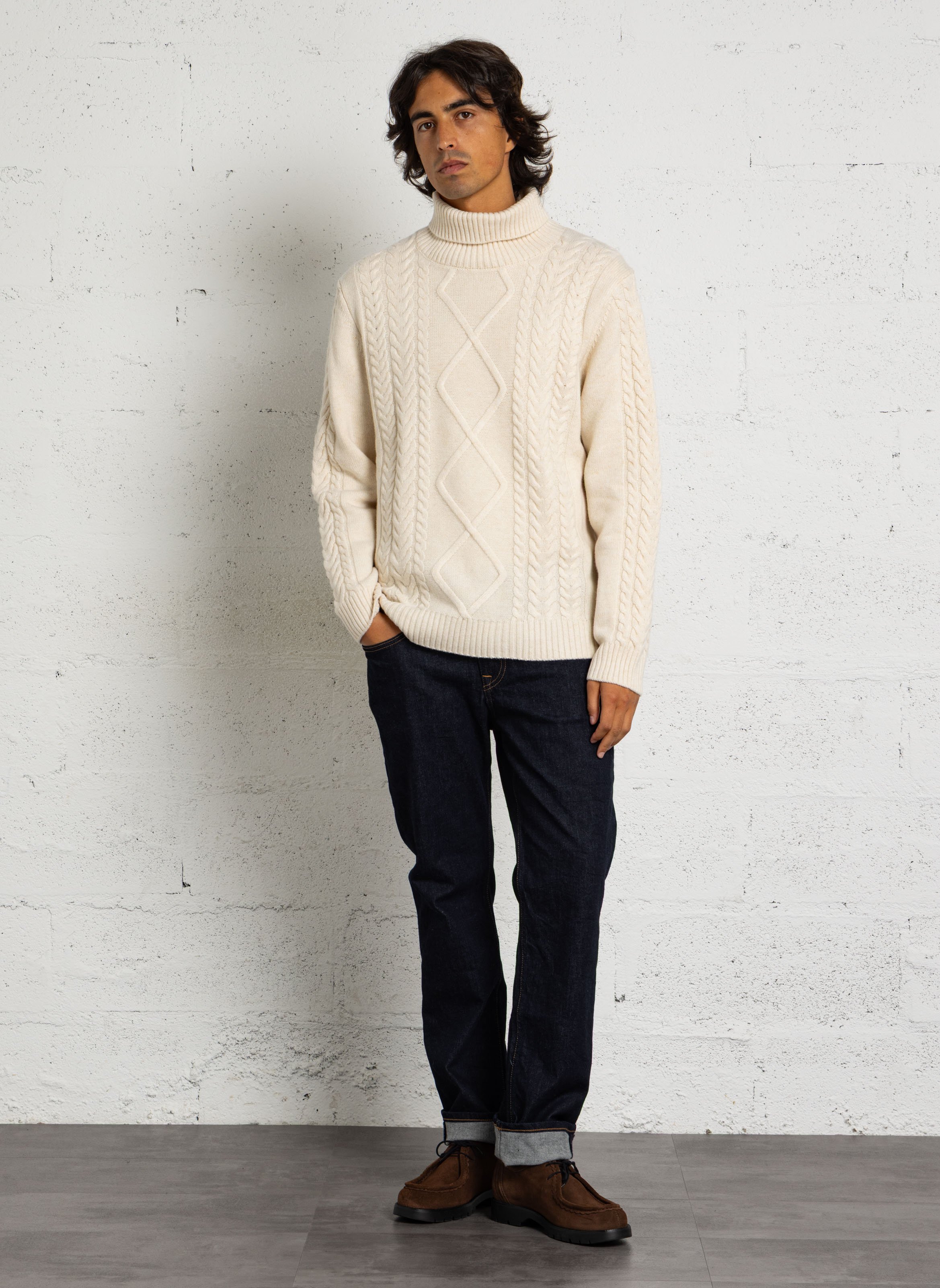 Gerade geschnittener Rollkragenpullover aus Wolle und Kaschmir HACKETT Weiss