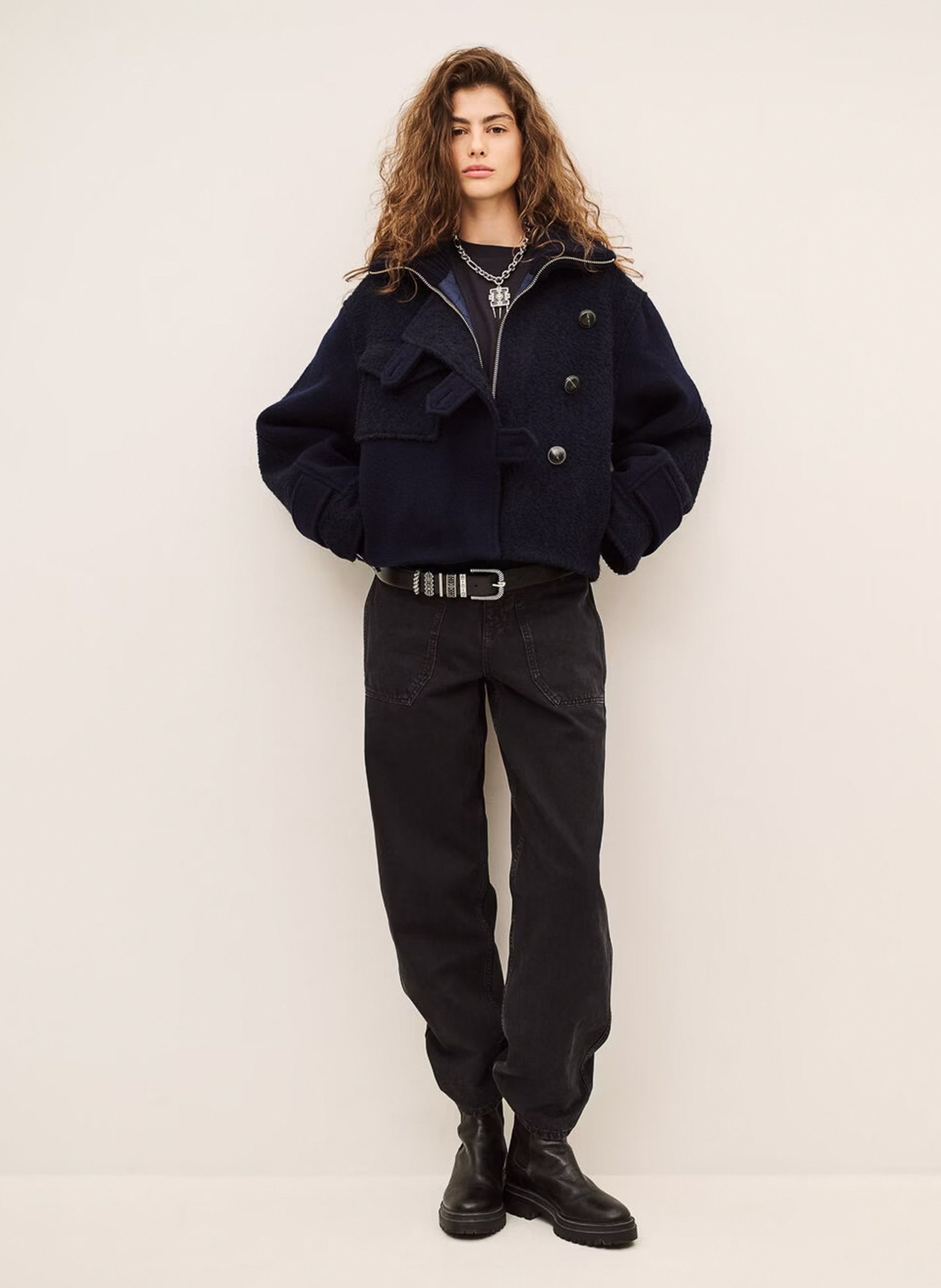 Manteau droit col montant zippé BA&SH Bleu