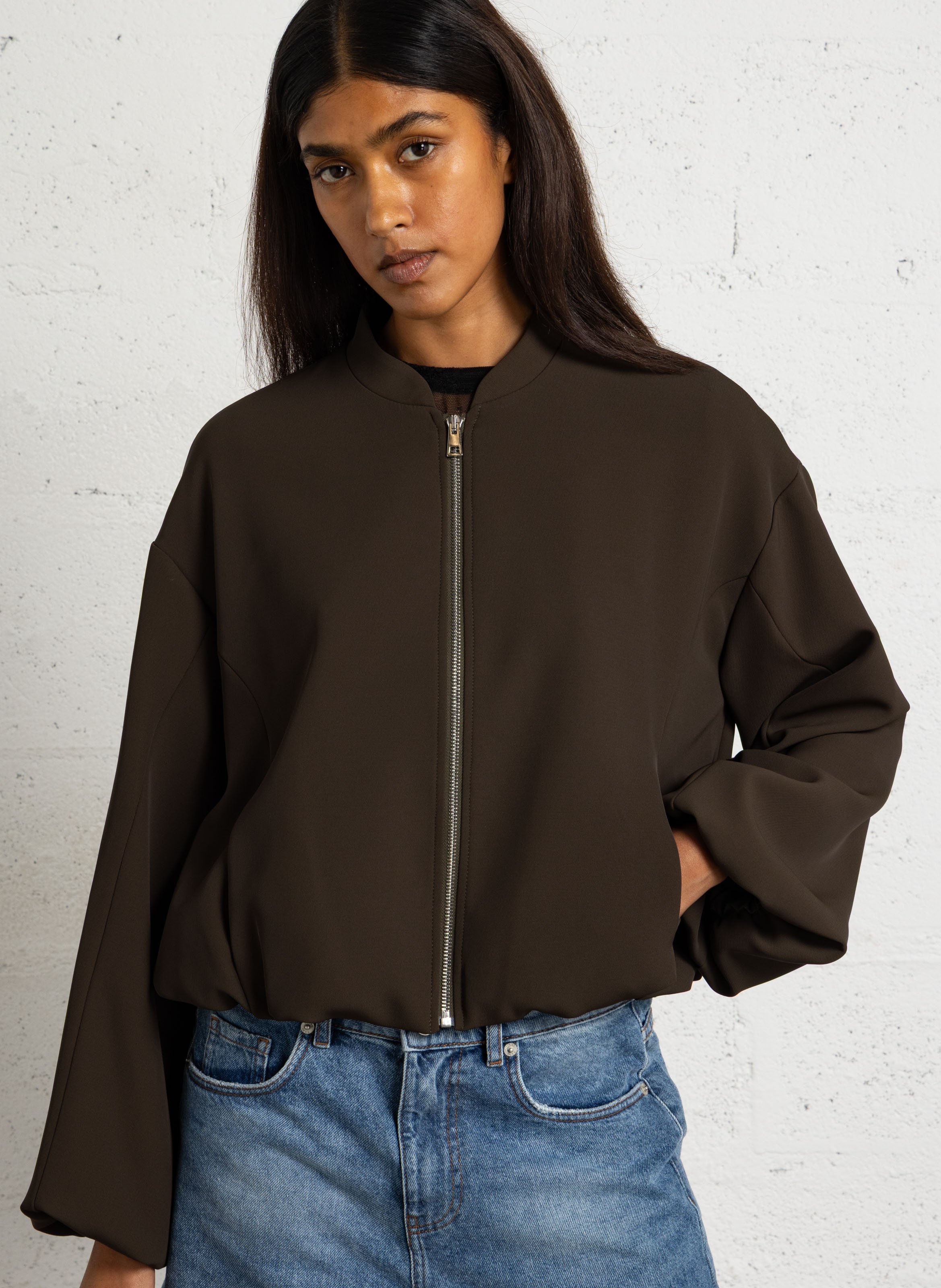 Short straight zip-up jacket in a solid color IMPERIAL Green