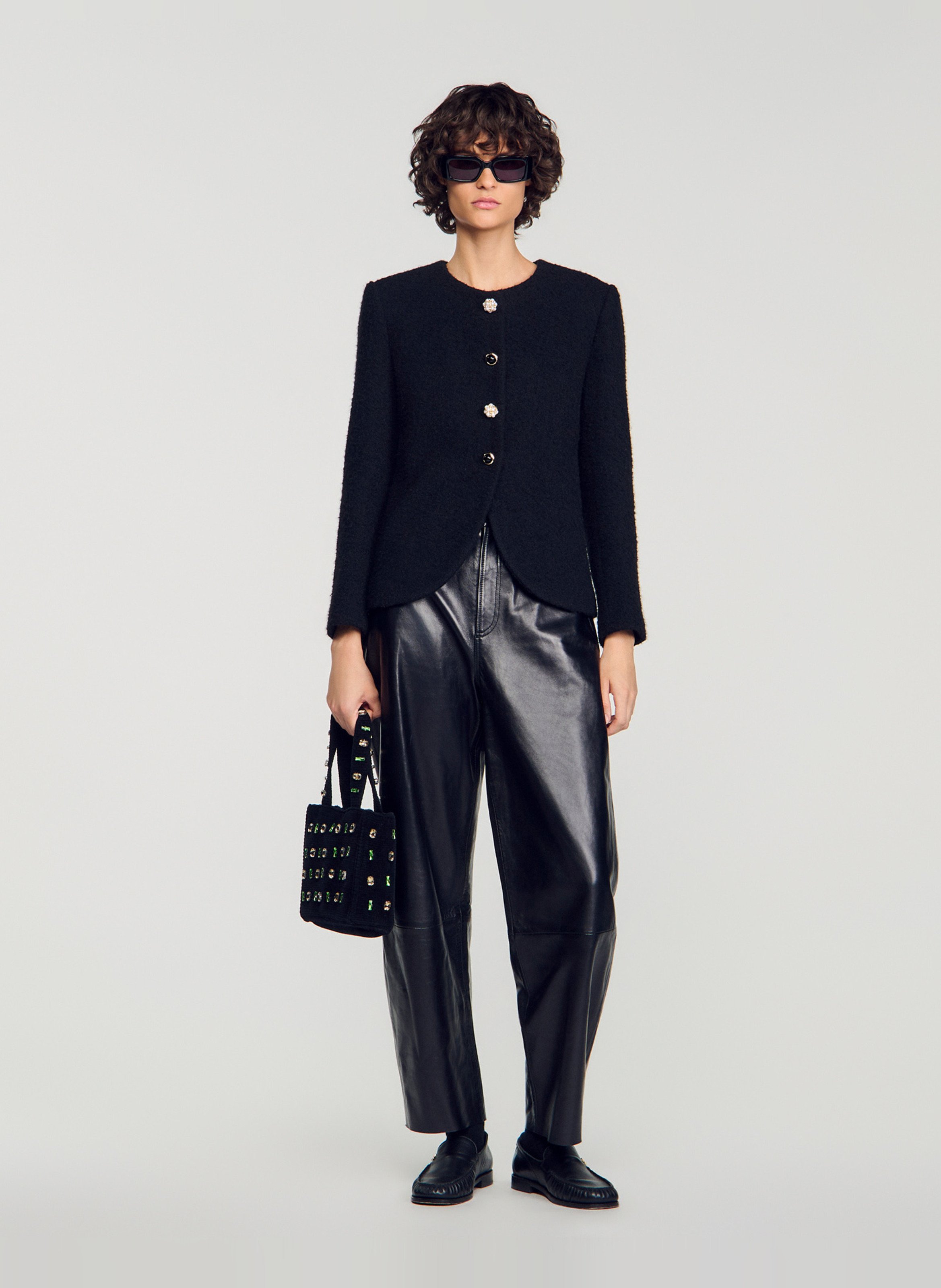 Veste droite col rond boutonnée SANDRO Noir