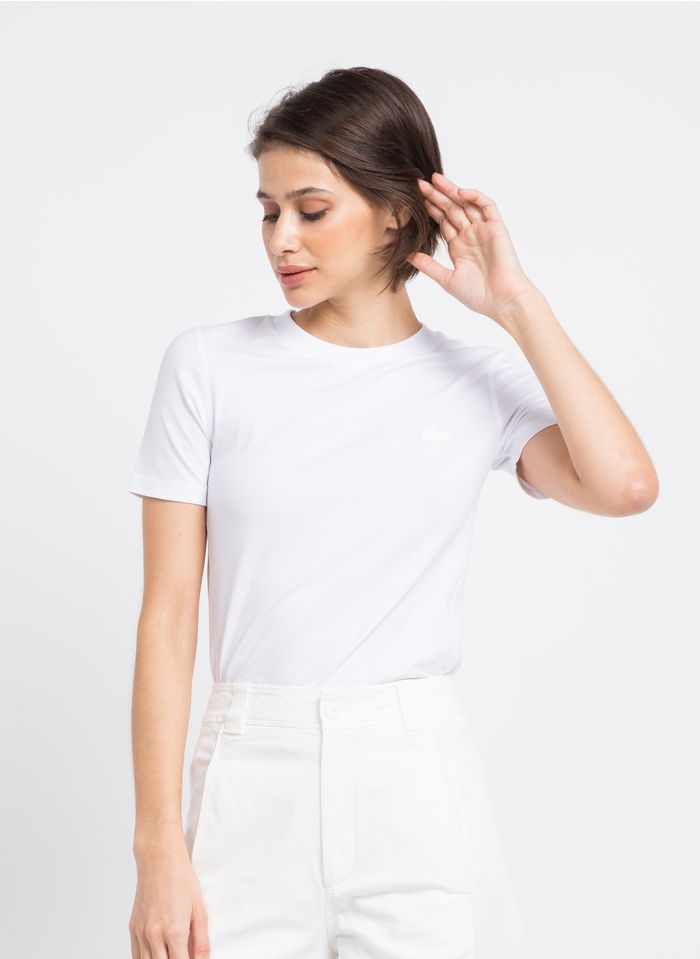 LACOSTE Camiseta de mezcla de algodón con cuello redondo en blanco