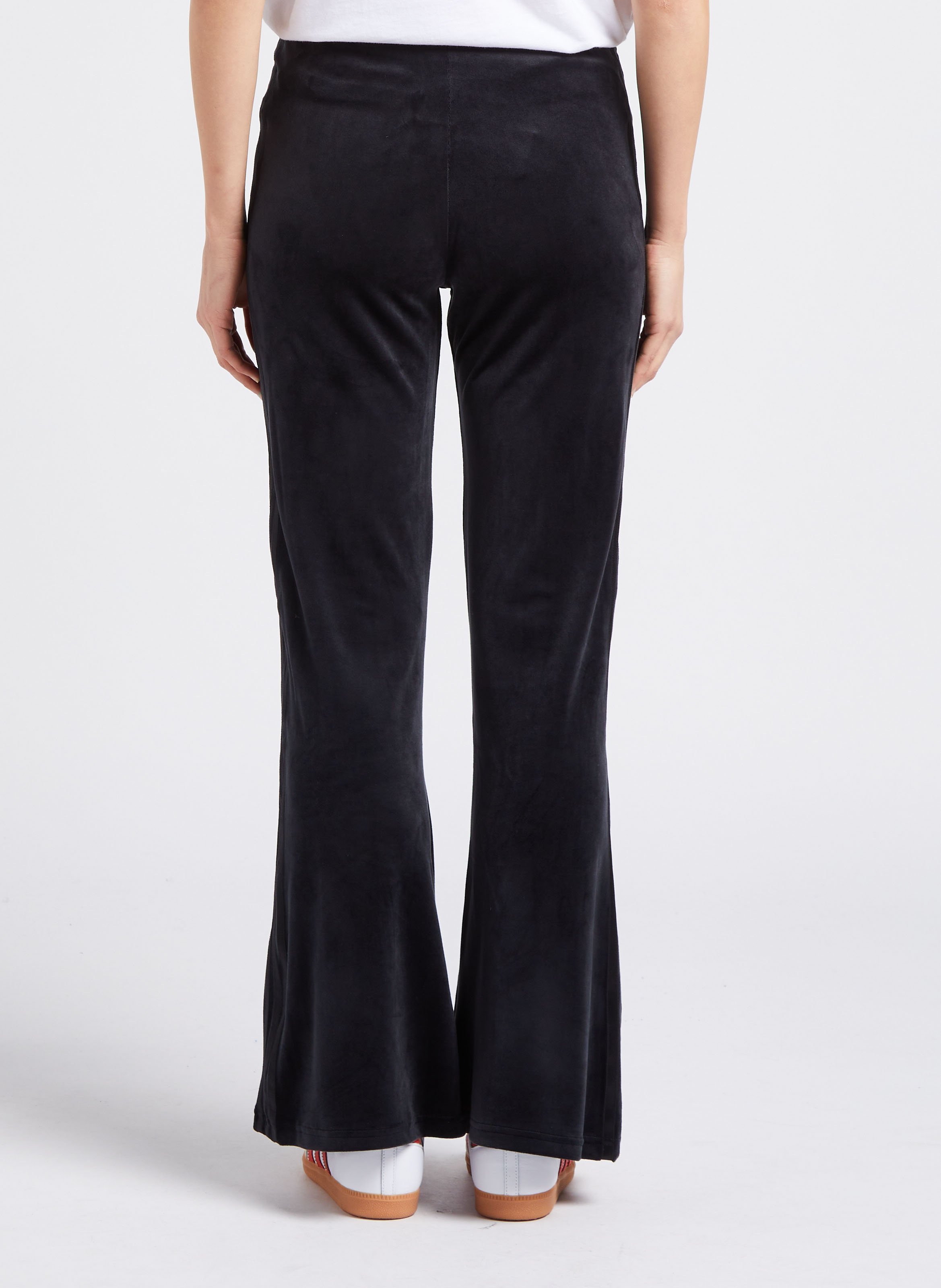 High-waisted velvet-effect bootcut pants Black