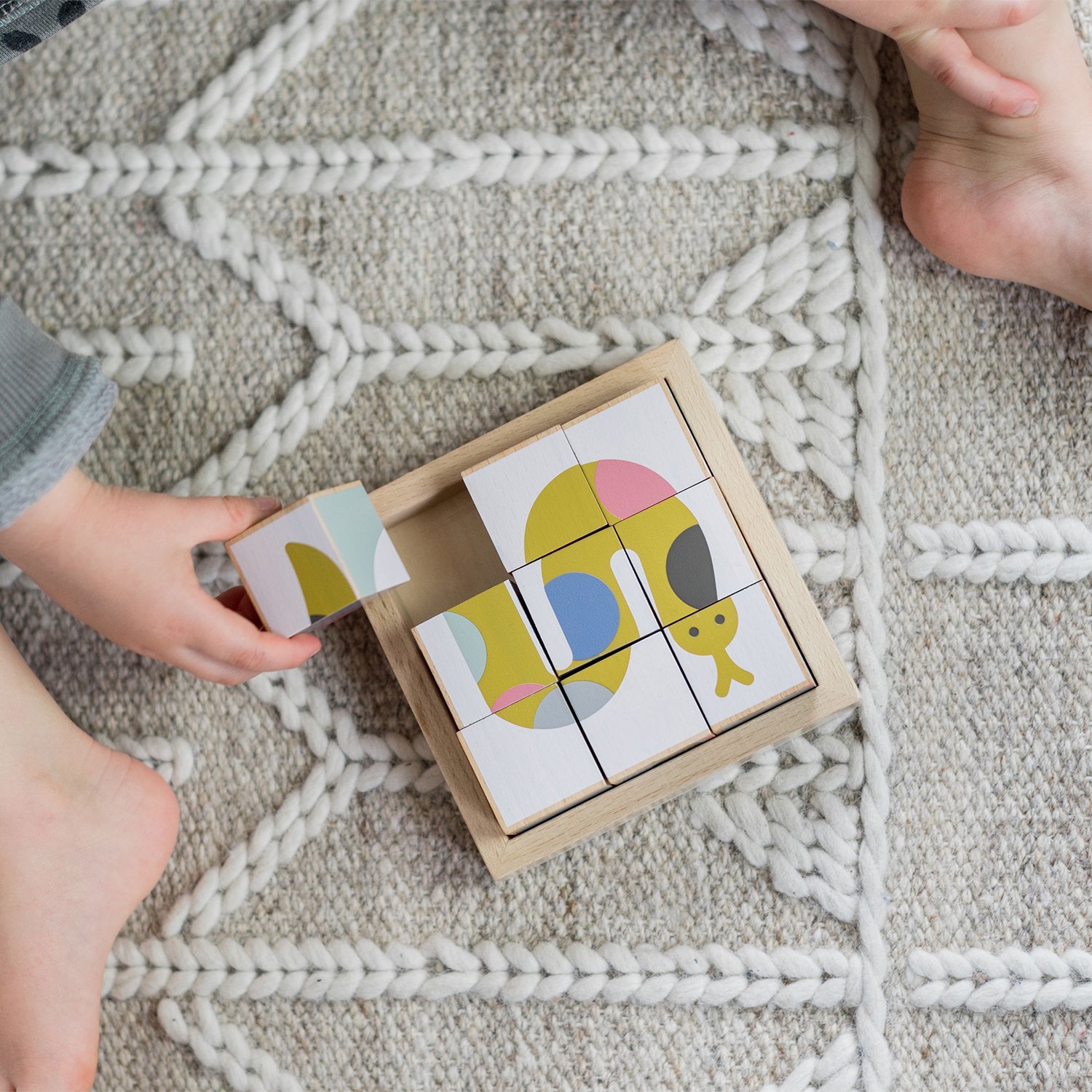 Wooden animal cube puzzle KINDSGUT Grey