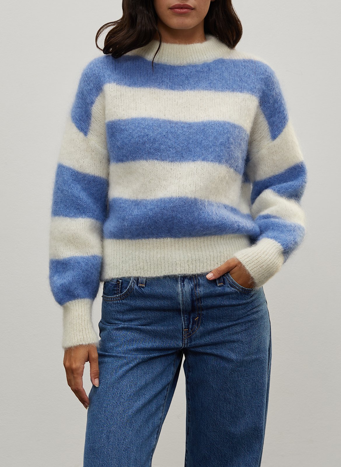 Pull Rayé Noir Et Blanc Karen Millen Taille L - Laine Et Mohair, Neuf Avec étiquettes
