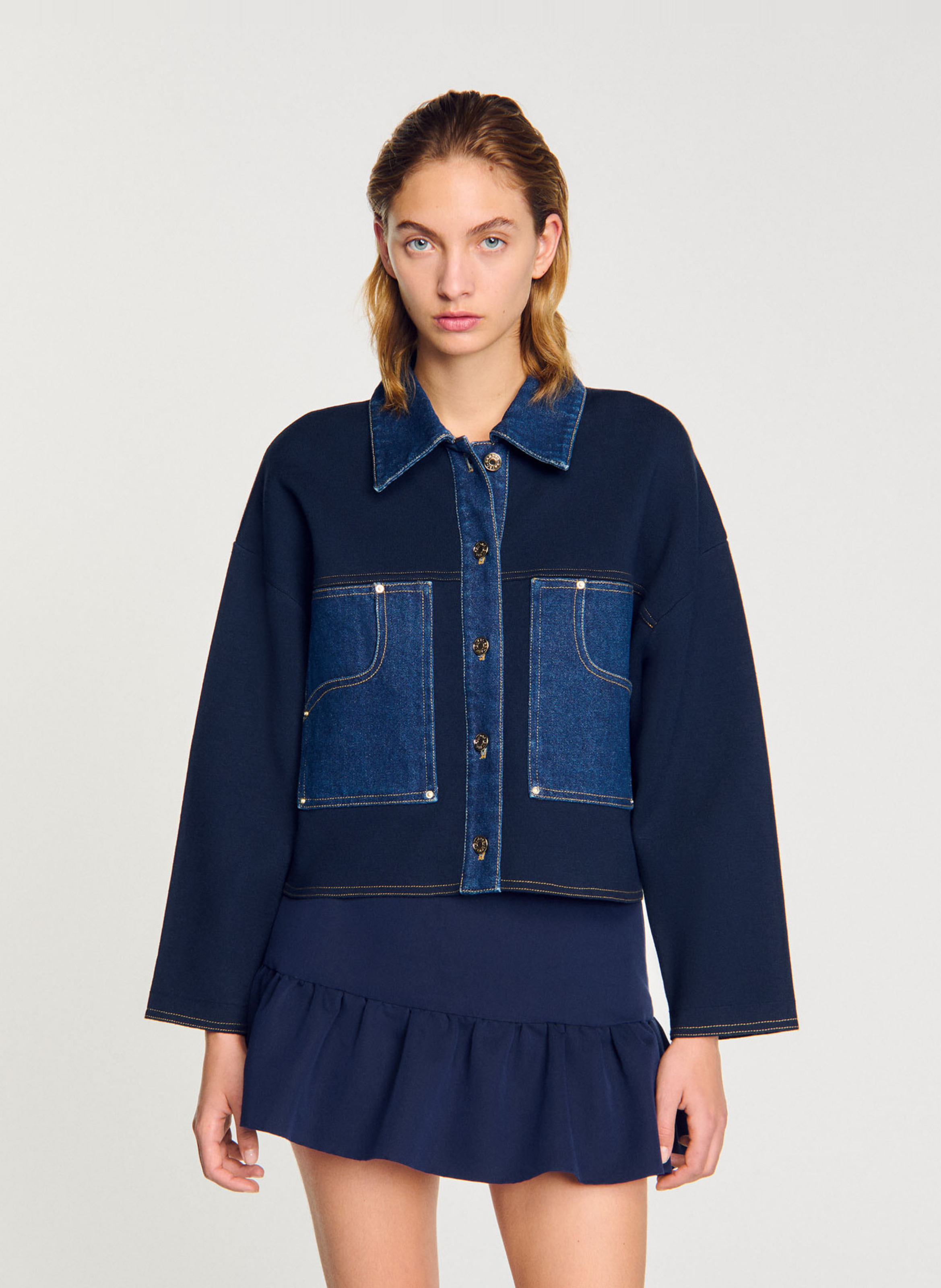 Veste courte avec détails en denim SANDRO Bleu