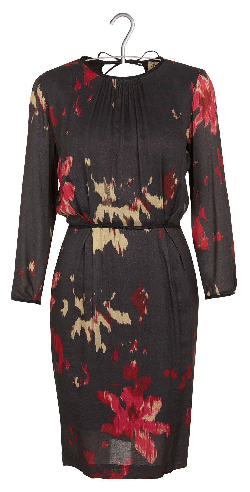 Nadra printed dress with split back ATTIC AND BARN Black