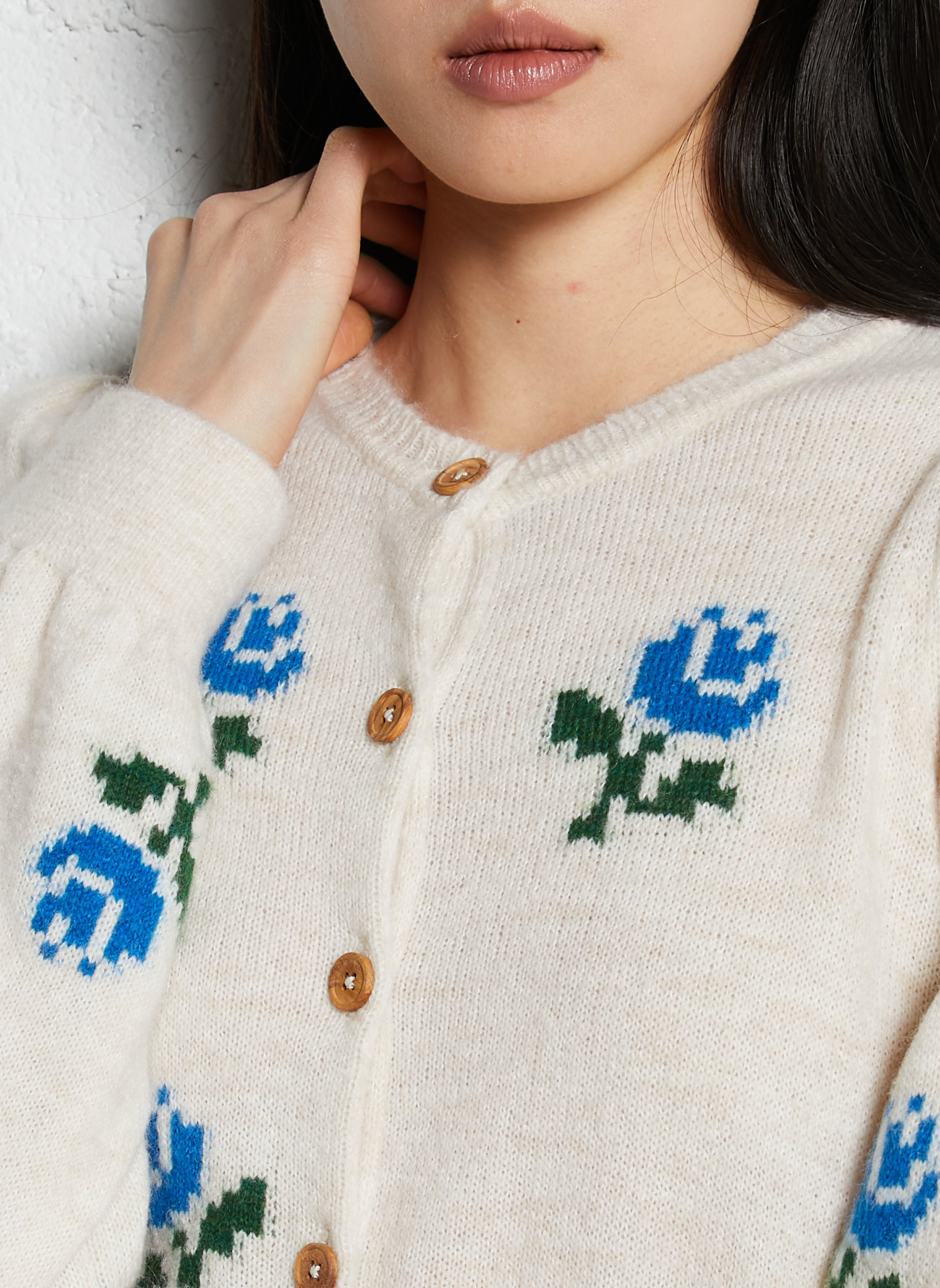 Gerade geschnittene Weste mit Rundhalsausschnitt und Blumenmuster EMILE ET IDA Beige