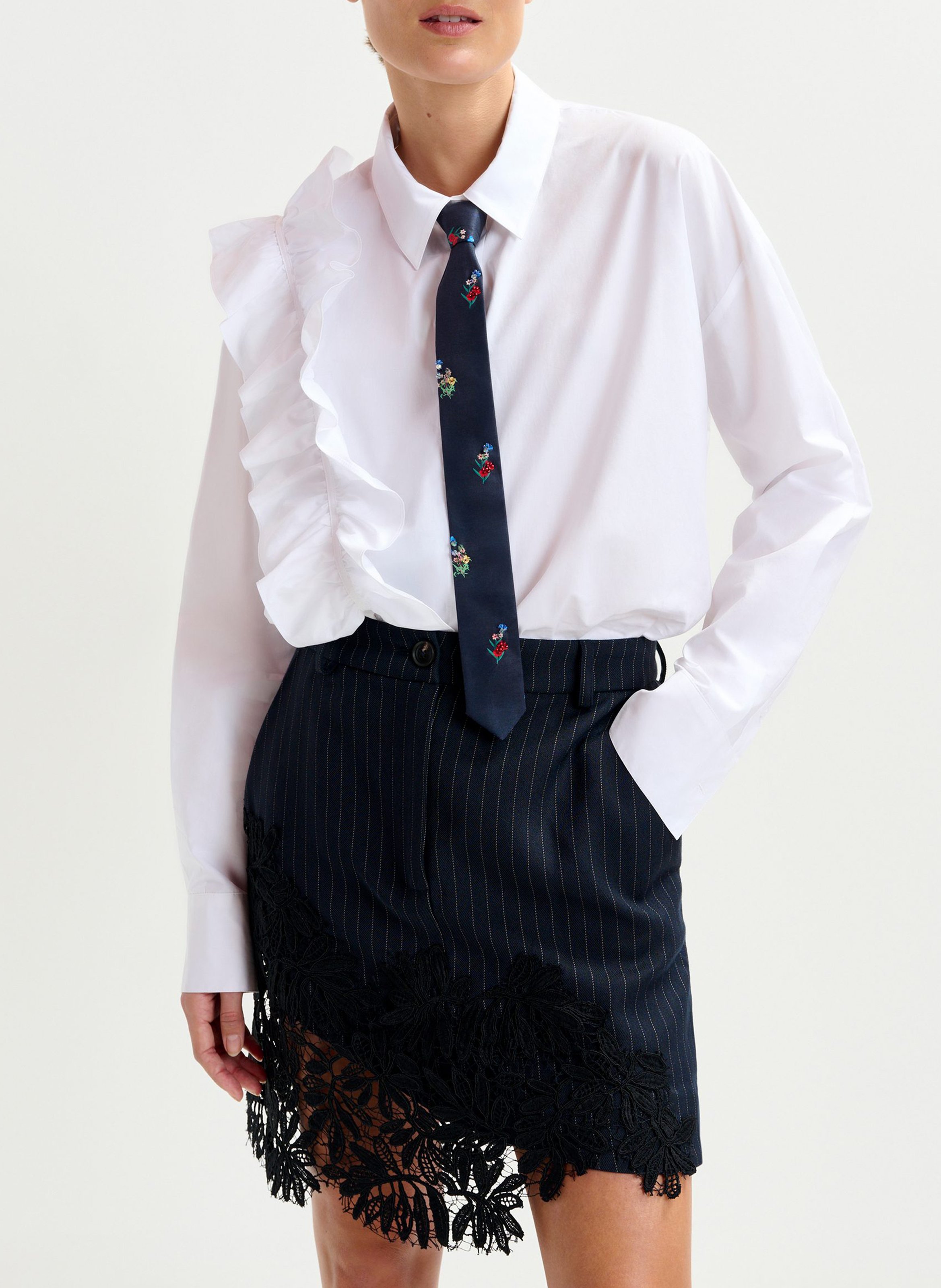 Jupe courte rayée avec dentelle ESSENTIEL ANTWERP Bleu