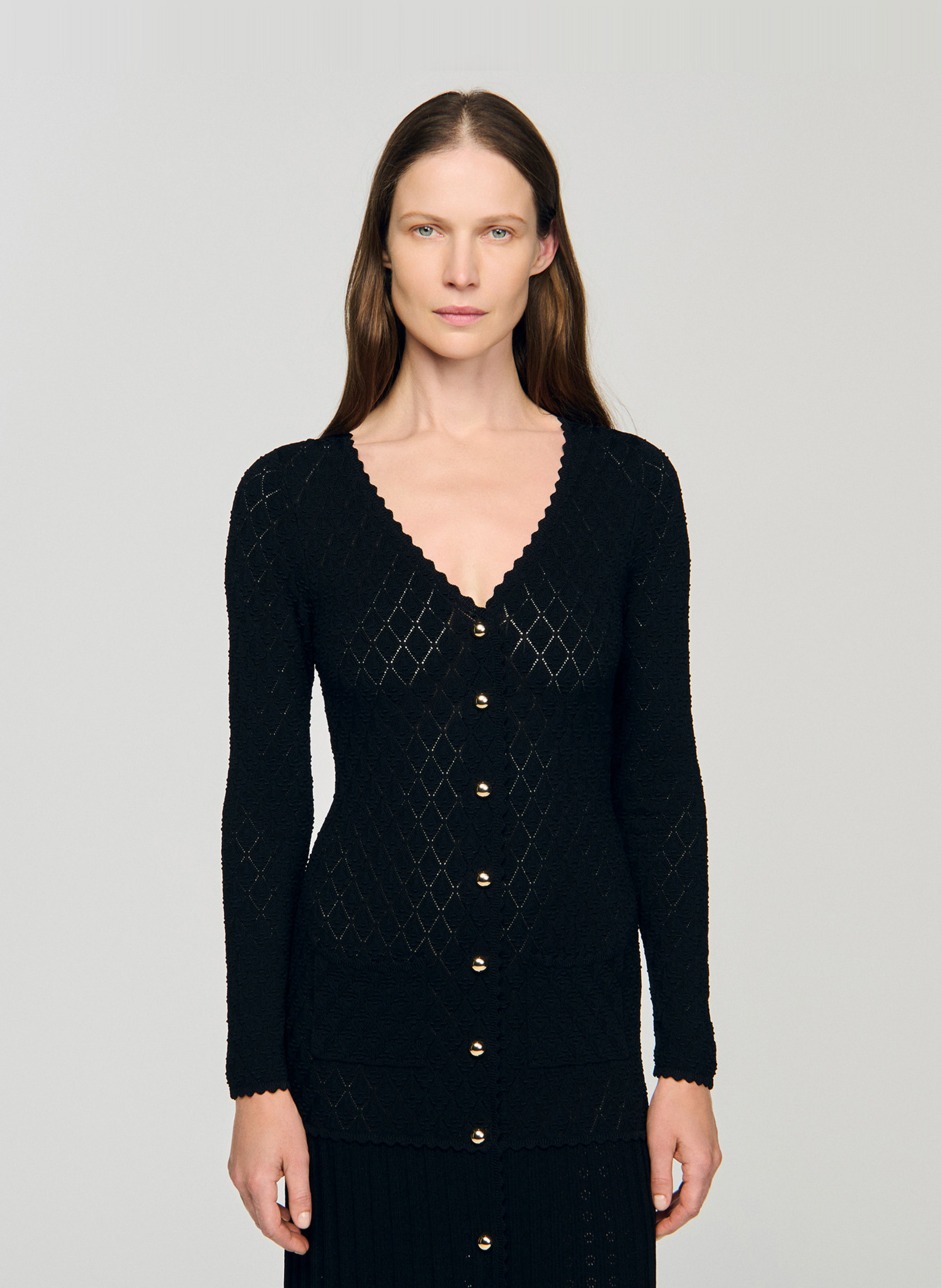 Robe longue col v  SANDRO Noir