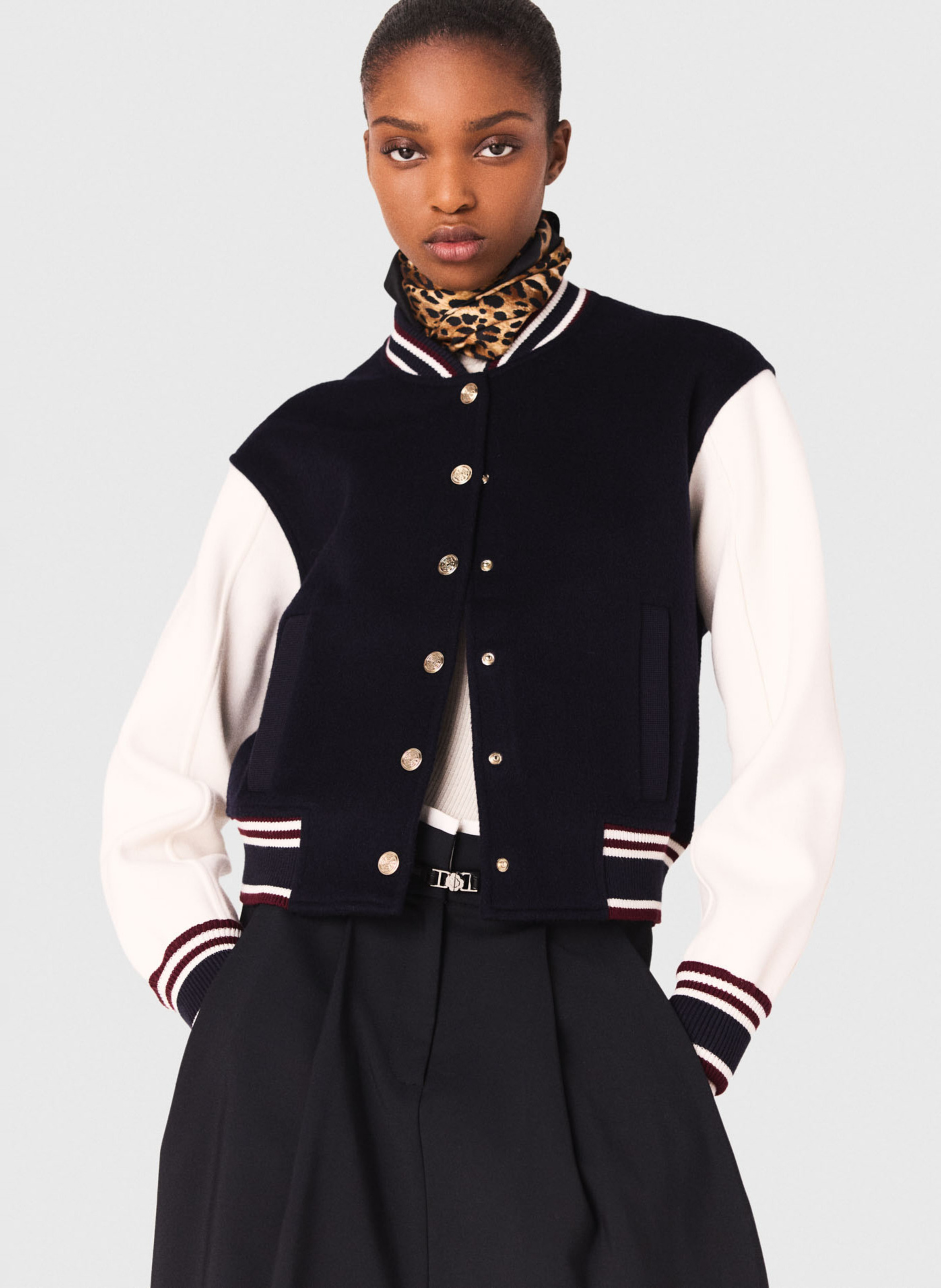 Round neck wool jacket MAJE Blue