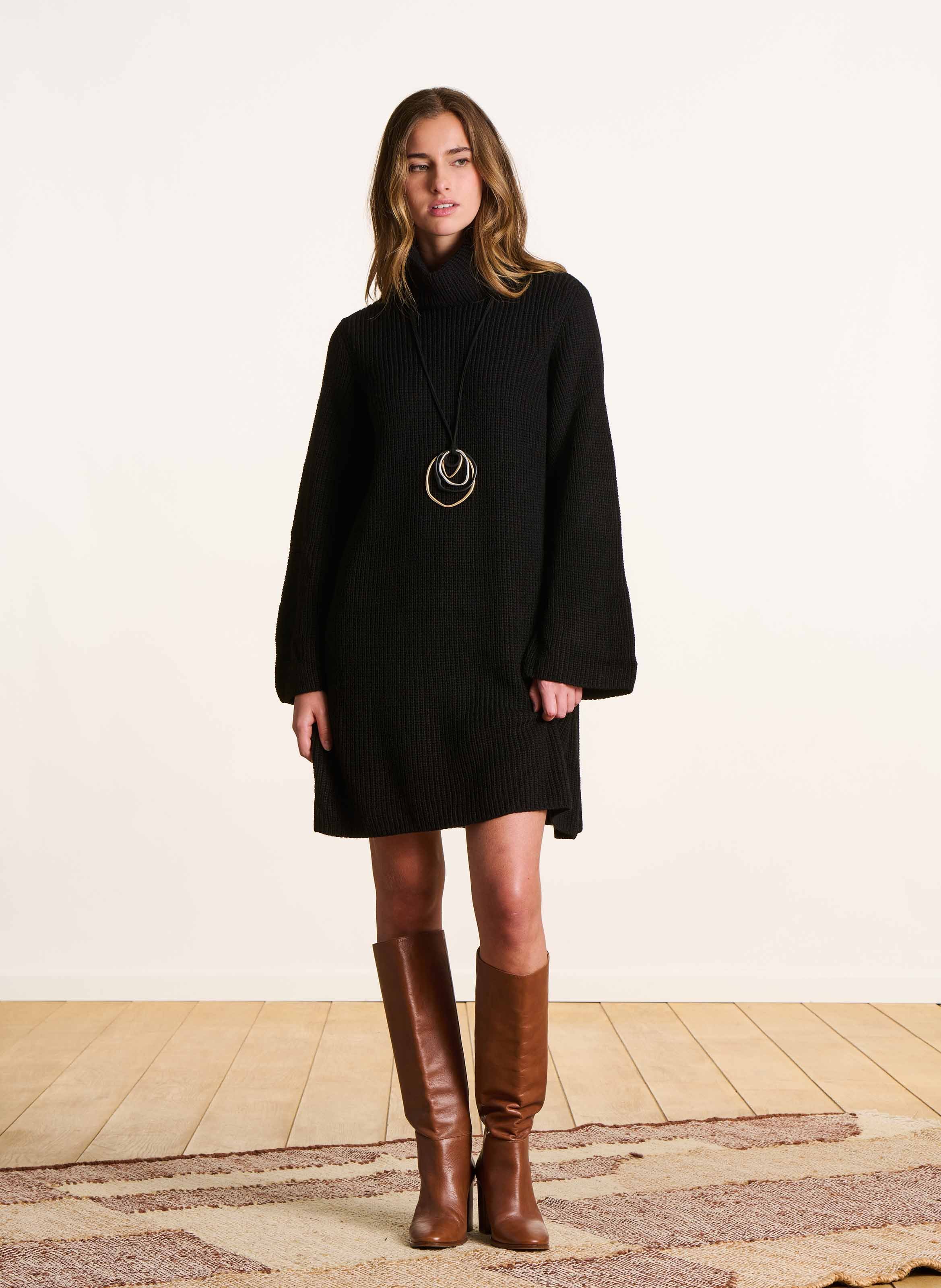 Short dress in beaded ribbed knit LA FEE MARABOUTEE Black